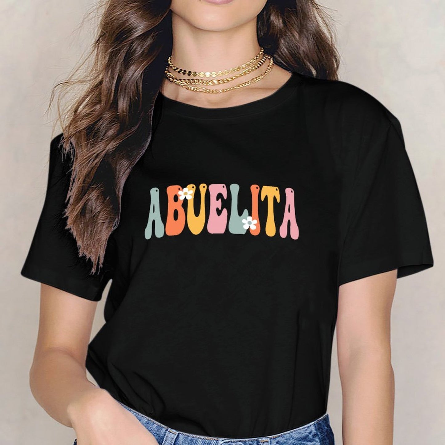 Inkmay Casual Cotton T-shirt Colorful Stripes With White Flowers Design Unisex T-shirtYearRound StreetFit T-Shirt