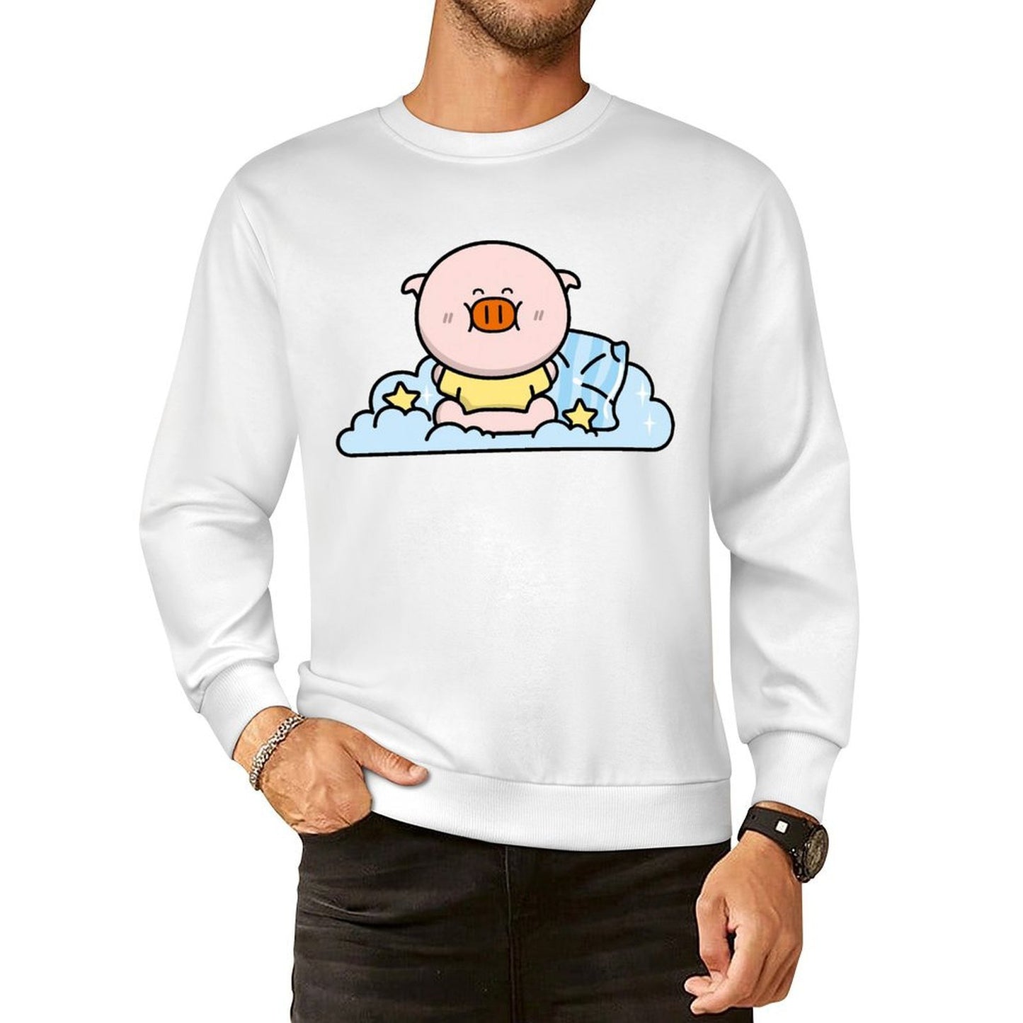 Front Patterned Long Sleeve Top Shrink-Resistant Oversized