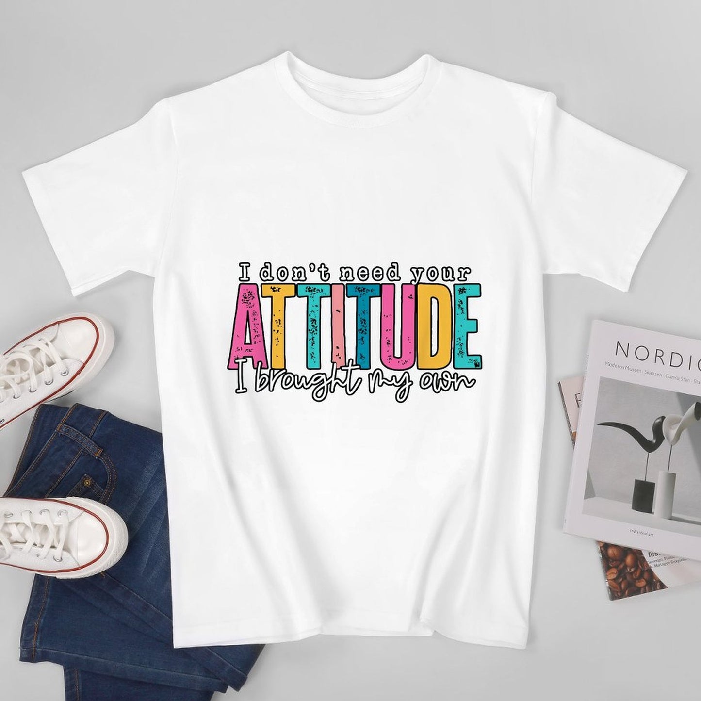 Inkmay Casual Cotton T-shirt Colorful Text With Attitude Design Elements Unisex T-shirtTrueComfort Slim Fit T-Shirt