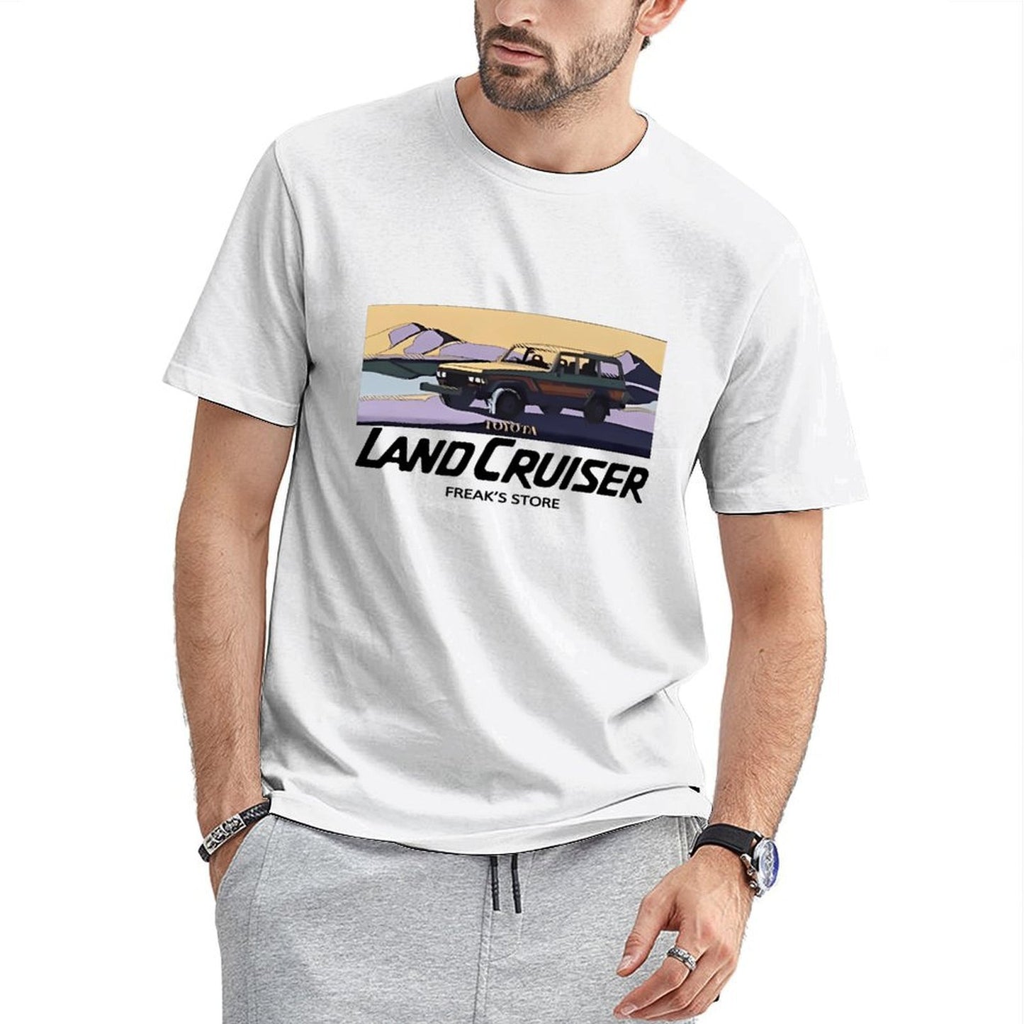 Inkmay Casual Cotton T-shirt Toyota Car In Desert Landscape Art Unisex T-shirtCoreLine Batch-Printed T-Shirt