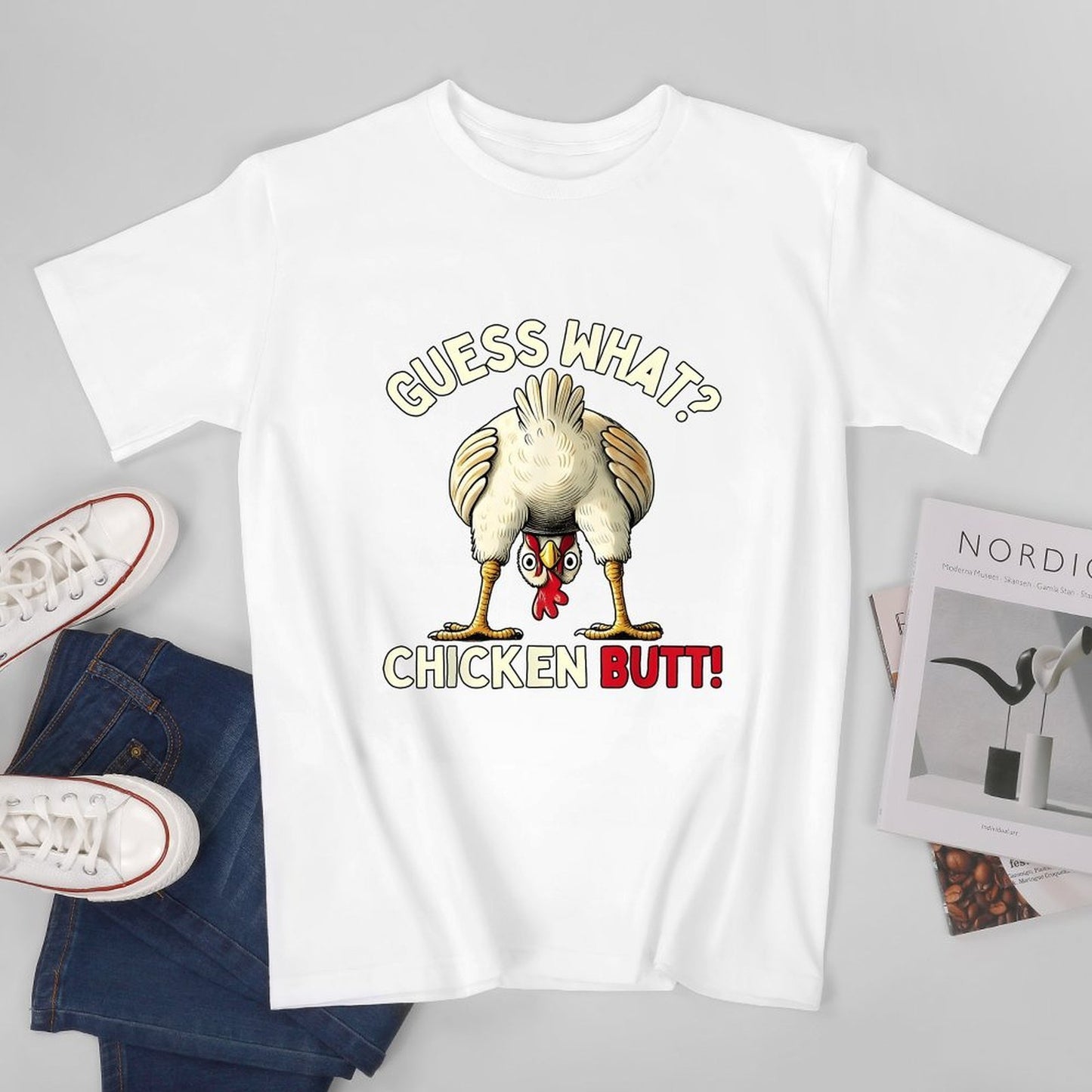 Inkmay Casual Cotton T-shirt Chicken Butt Cartoon Print Design Art Unisex T-shirtActiveLine StreetLine T-Shirt