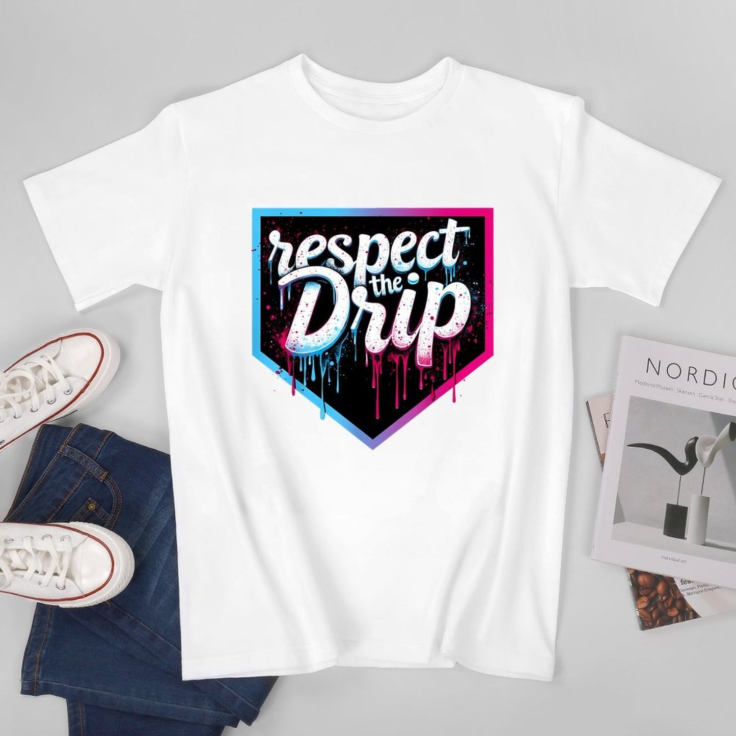 Inkmay Casual Cotton T-shirt Respect The Drip Artistic Design Prints Unisex T-shirtCoreLine EverydayWear T-Shirt
