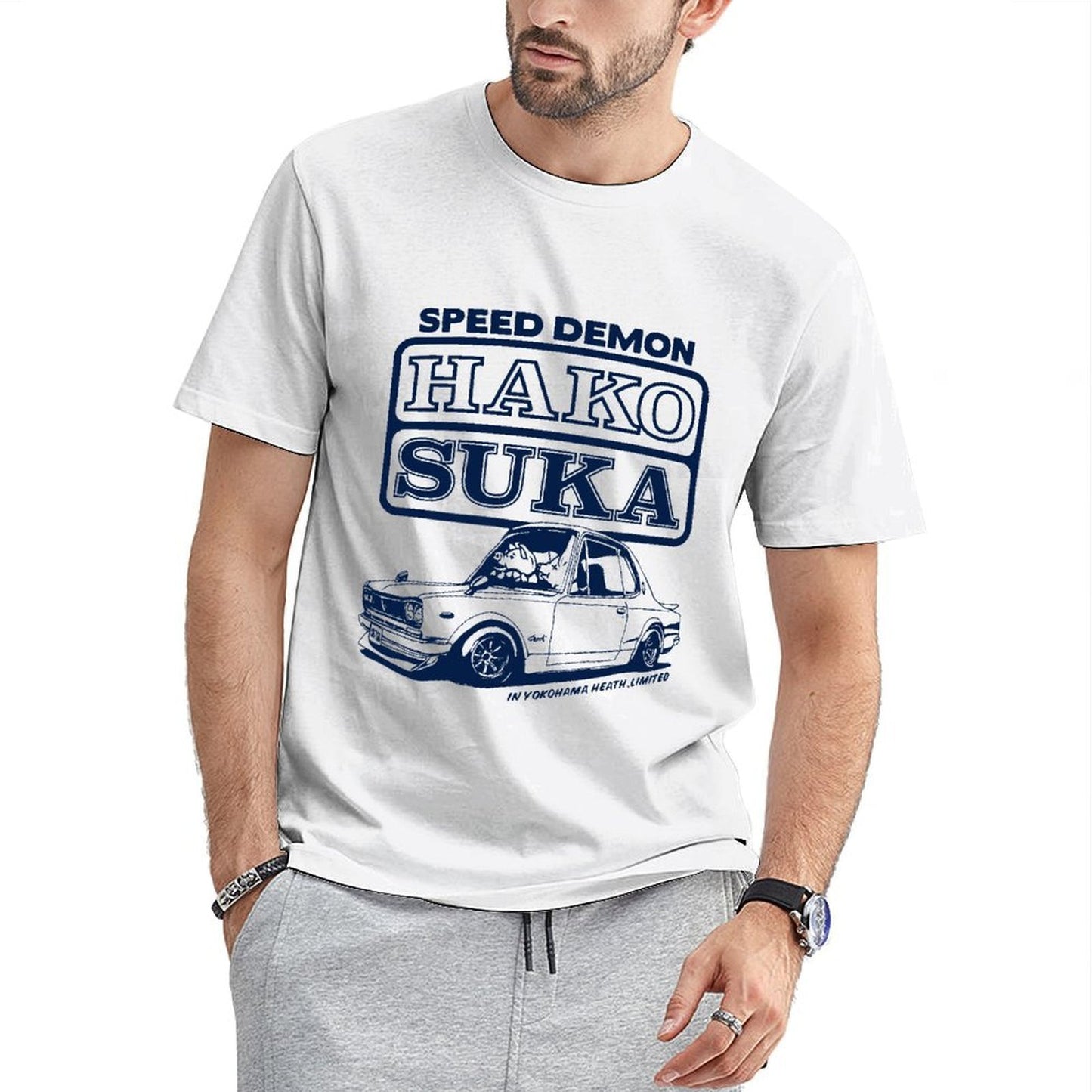 Inkmay Casual Cotton T-shirt Solid Navy Blue Background No Prints Unisex T-shirtVintage Casual T-Shirt