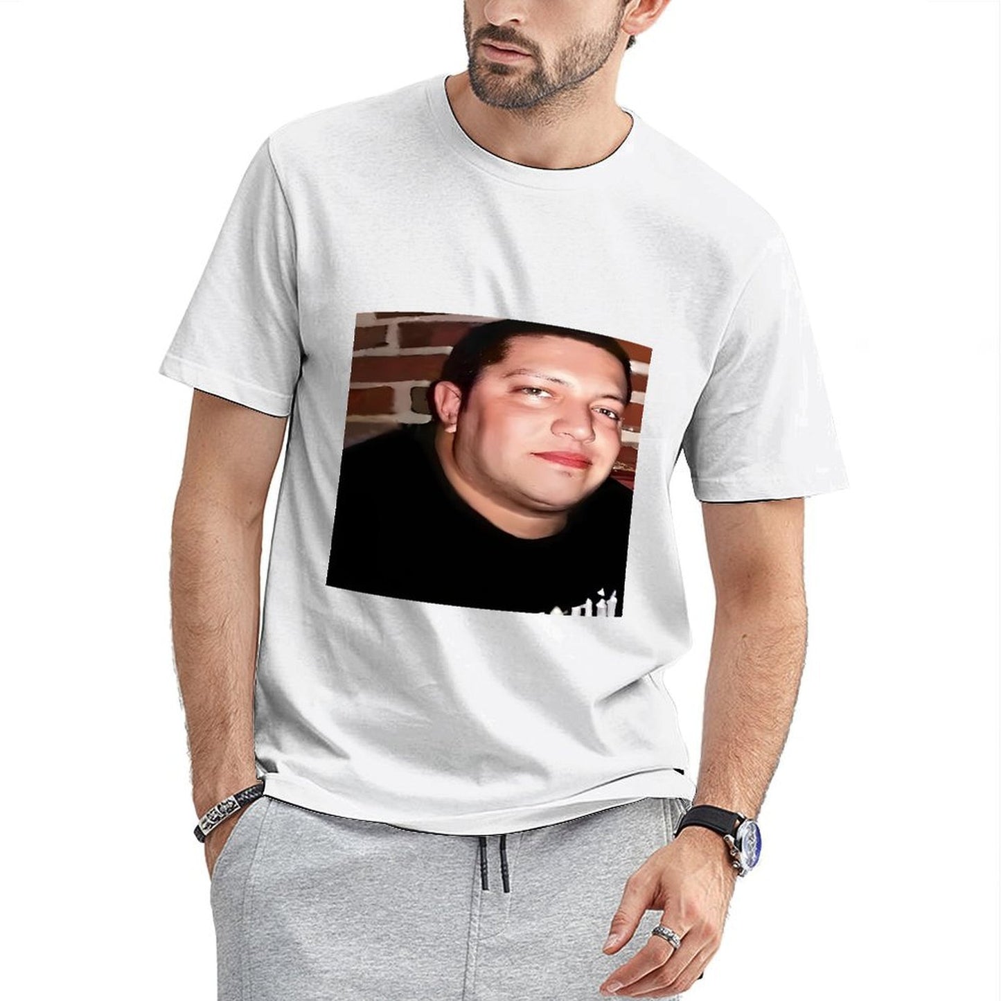 Inkmay Casual Cotton T-shirt Man Wears Black Shirt Against Brick Unisex T-shirtTrueFit Clean Edges T-Shirt