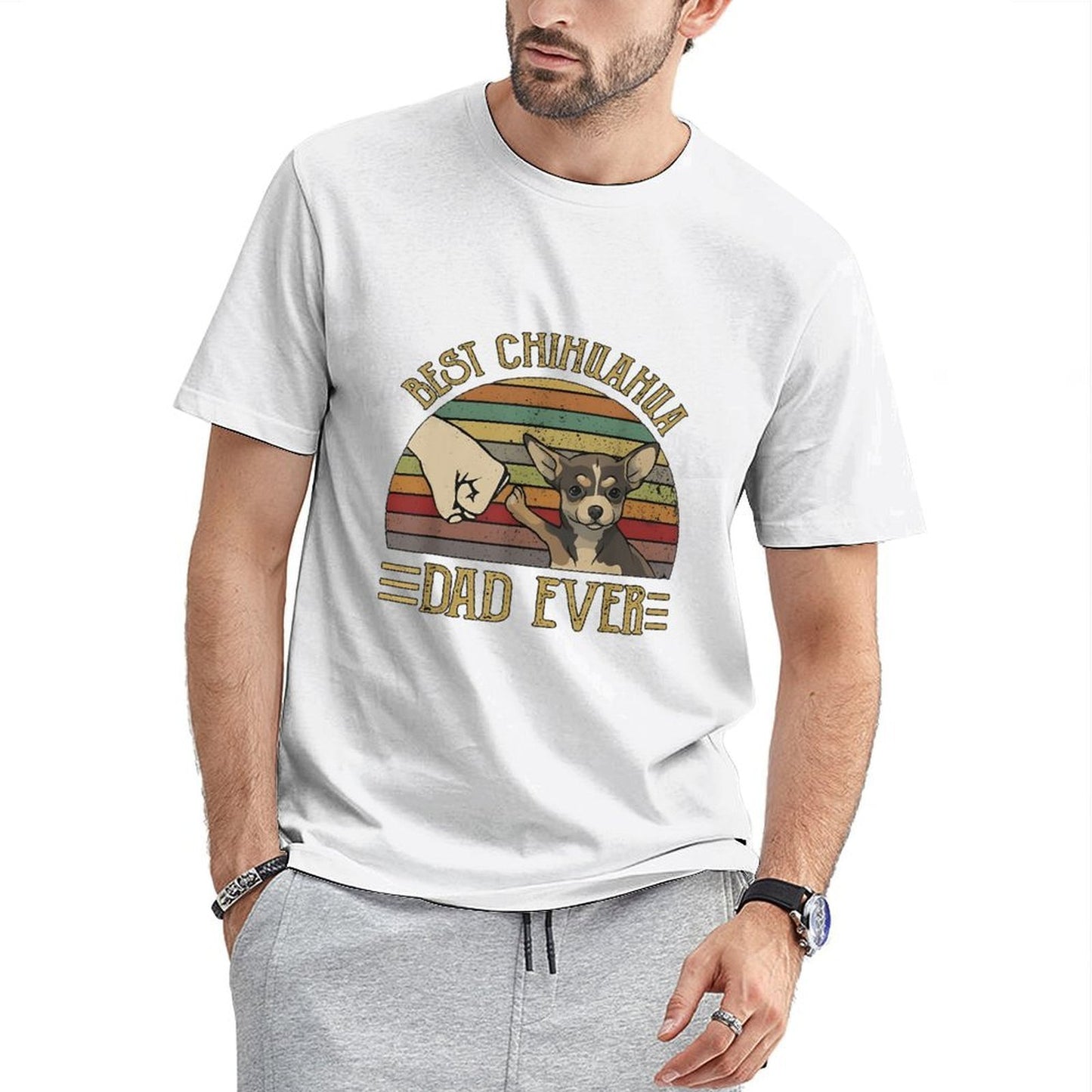 Inkmay Casual Cotton T-shirt Best Chihuahua Dad Ever Pattern Print Unisex T-shirtCoreLine Colorfast T-Shirt