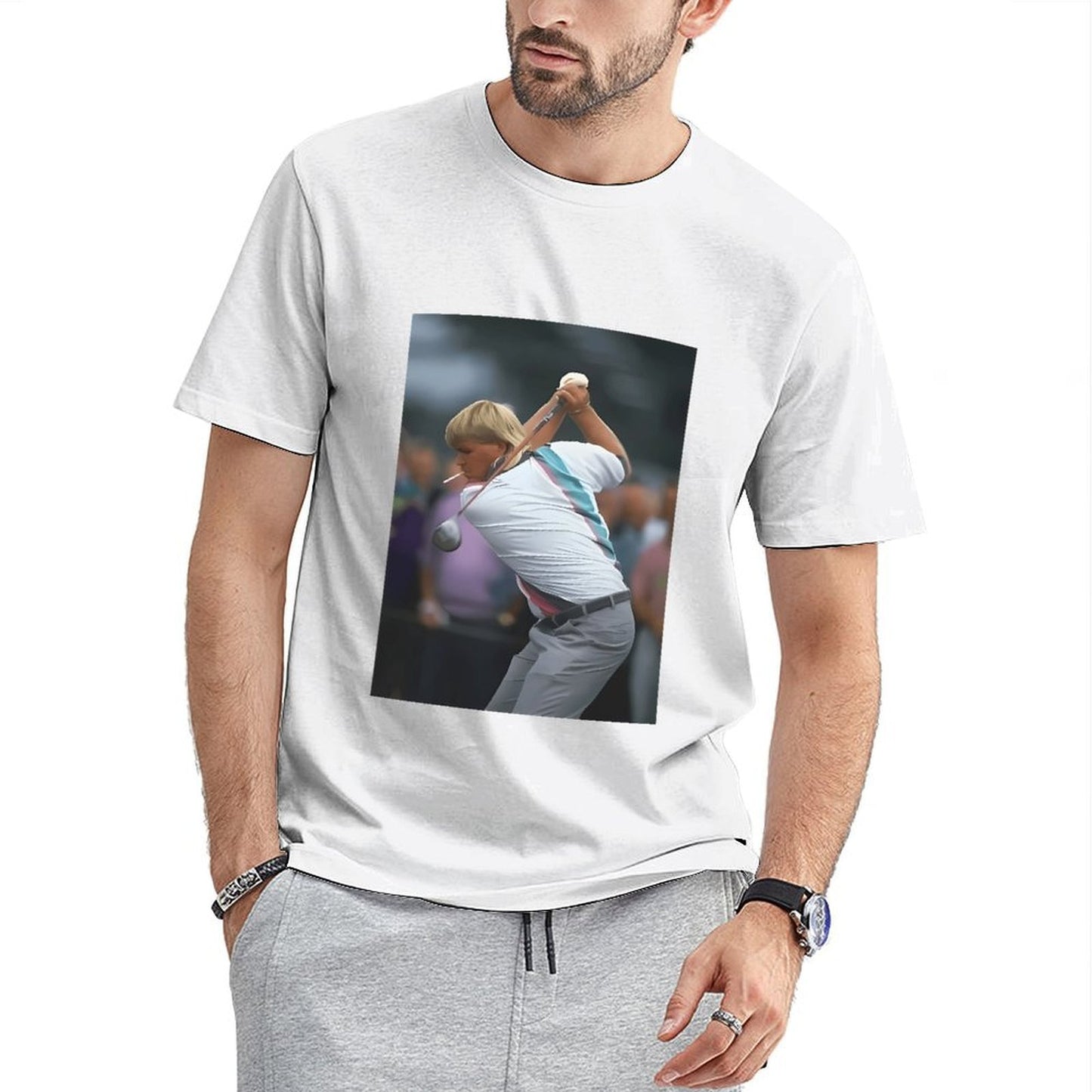 Inkmay Casual Cotton T-shirt Golf Player Swinging Club Boldly Unisex T-shirtClassicSeries StreetStyle T-Shirt