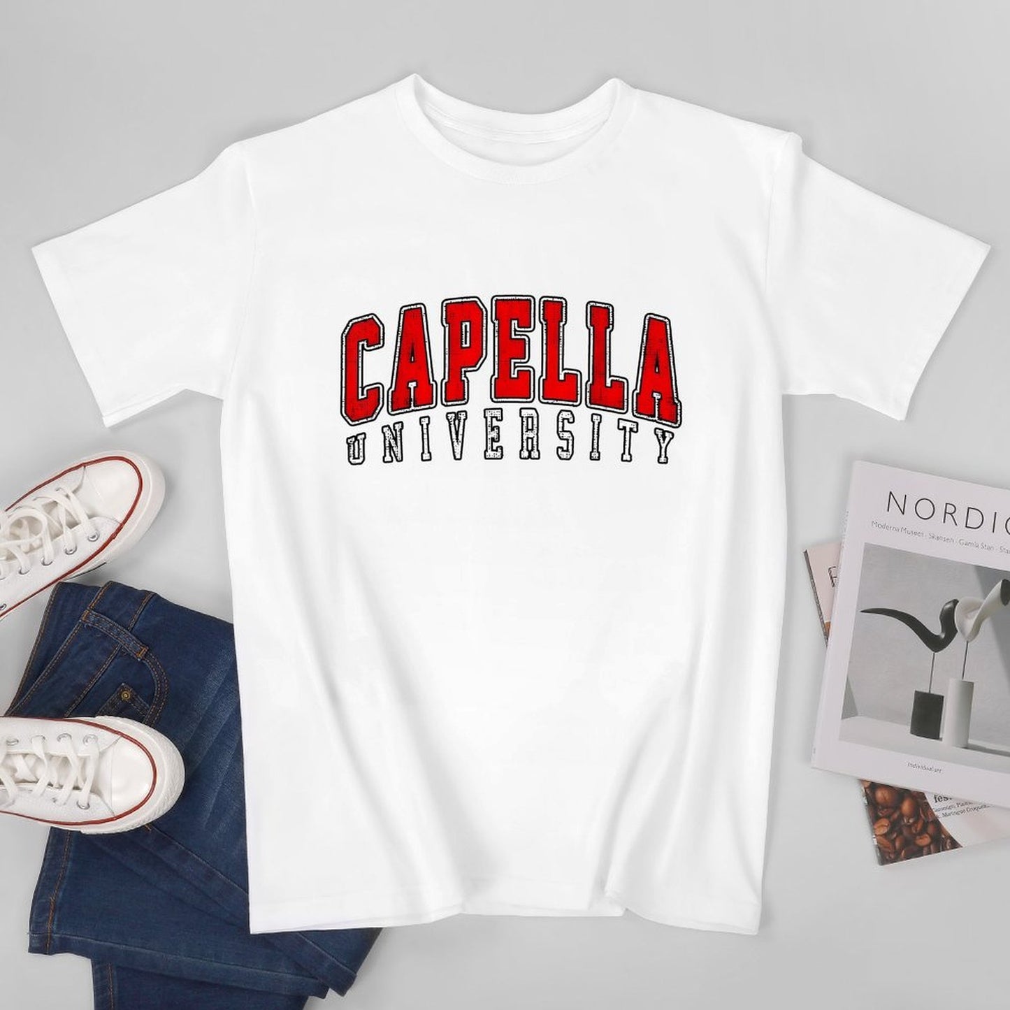 Inkmay Casual Cotton T-shirt Capella University Textured Background Design Artwork Unisex T-shirtSharp Outdoor T-Shirt