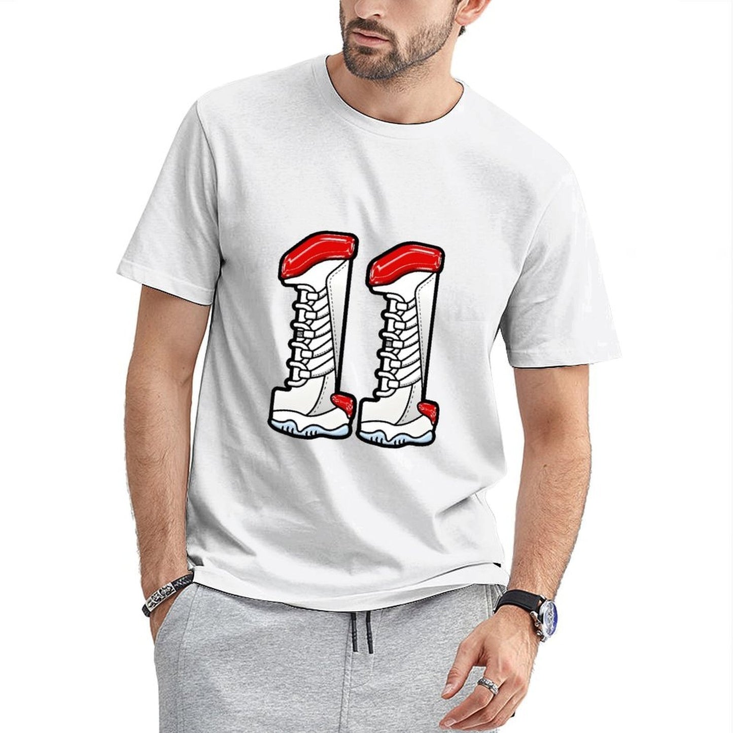 Inkmay Casual Cotton T-shirt White Boots With Red Accents Unisex T-shirtPure Fundraising T-Shirt