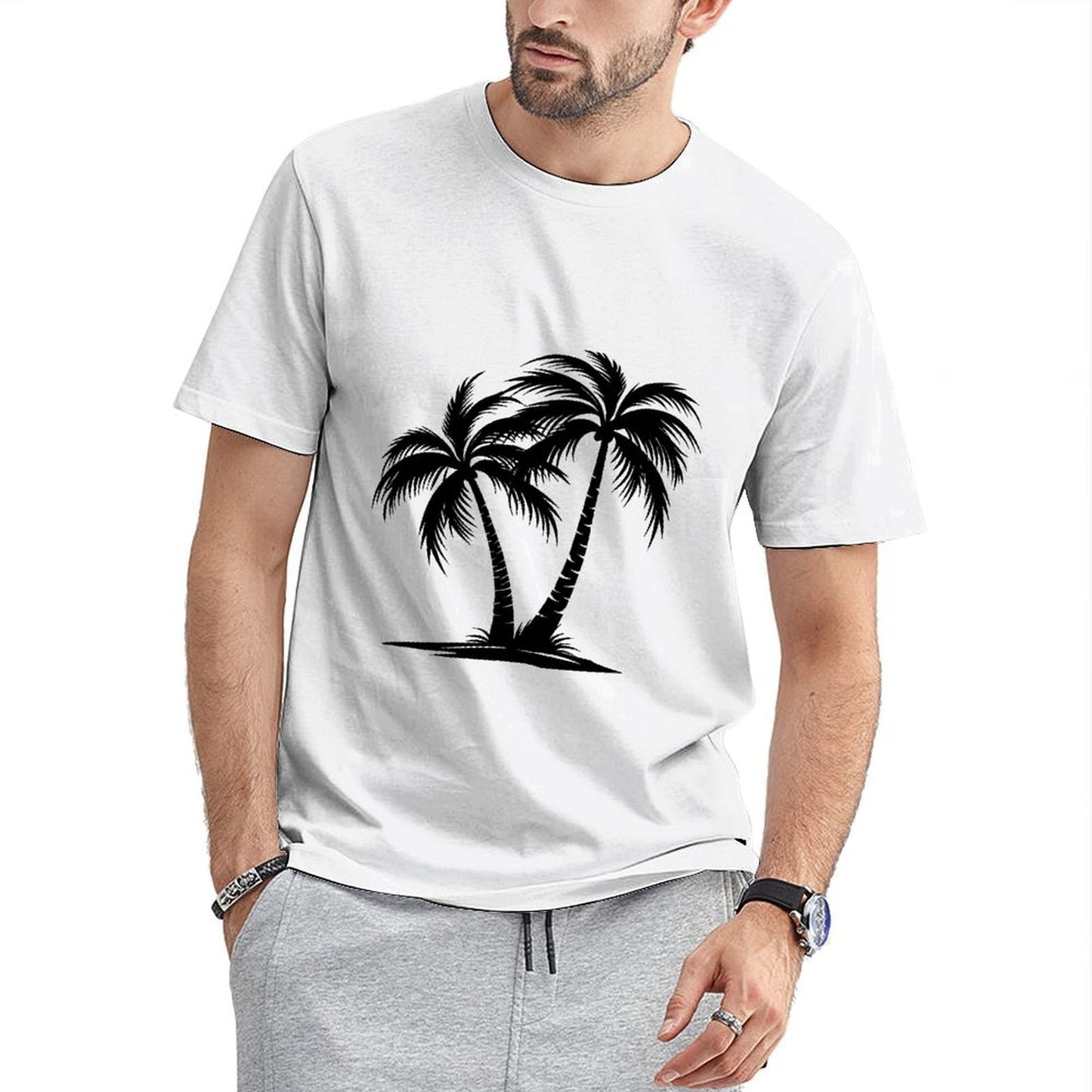 inkmay-casual-cotton-t-shirt-solid-white-vertical-line-on-black-unisex-t-shirt