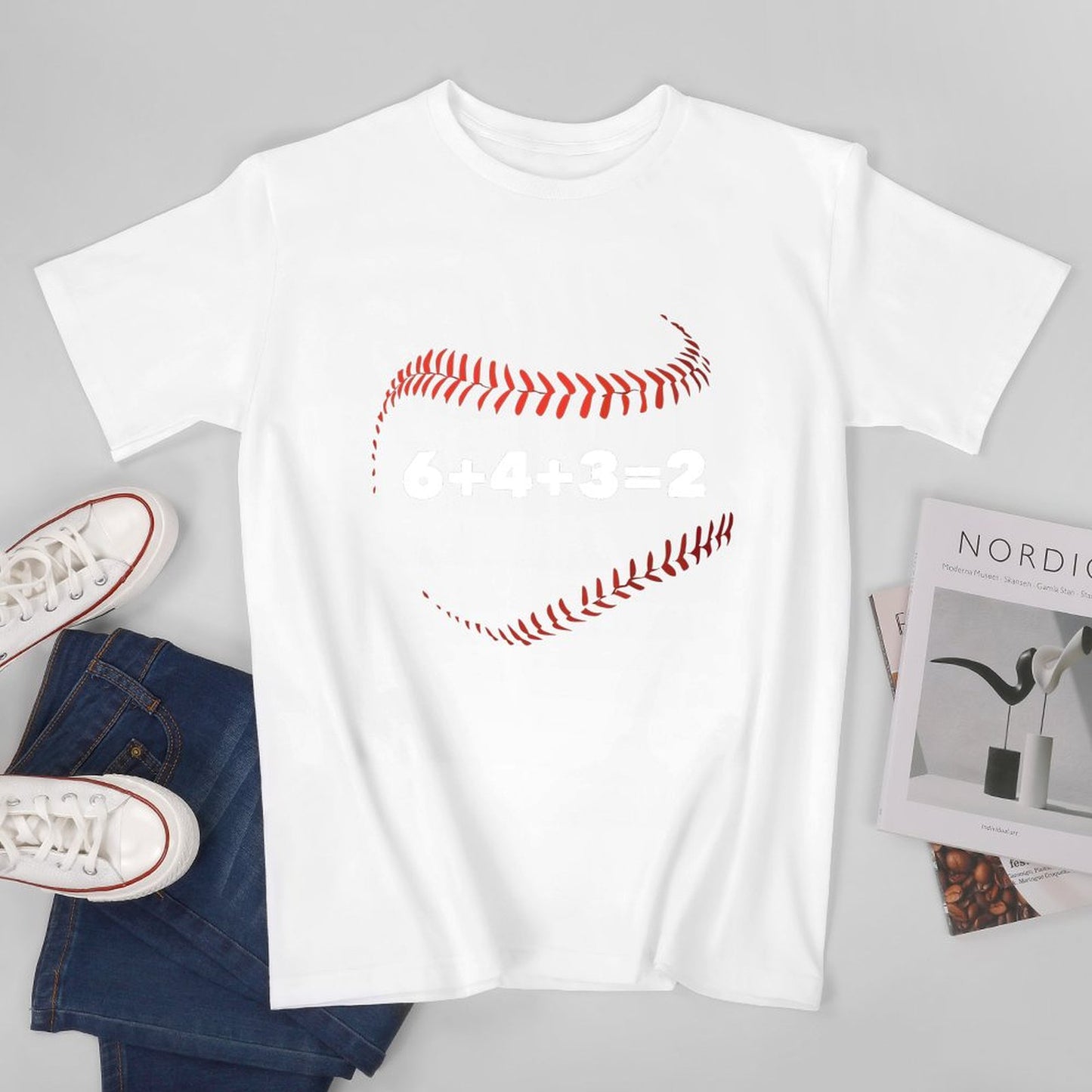 Inkmay Casual Cotton T-shirt Baseball Stitch Pattern Print Art Design Unisex T-shirtEverydayWear SoftWear T-Shirt