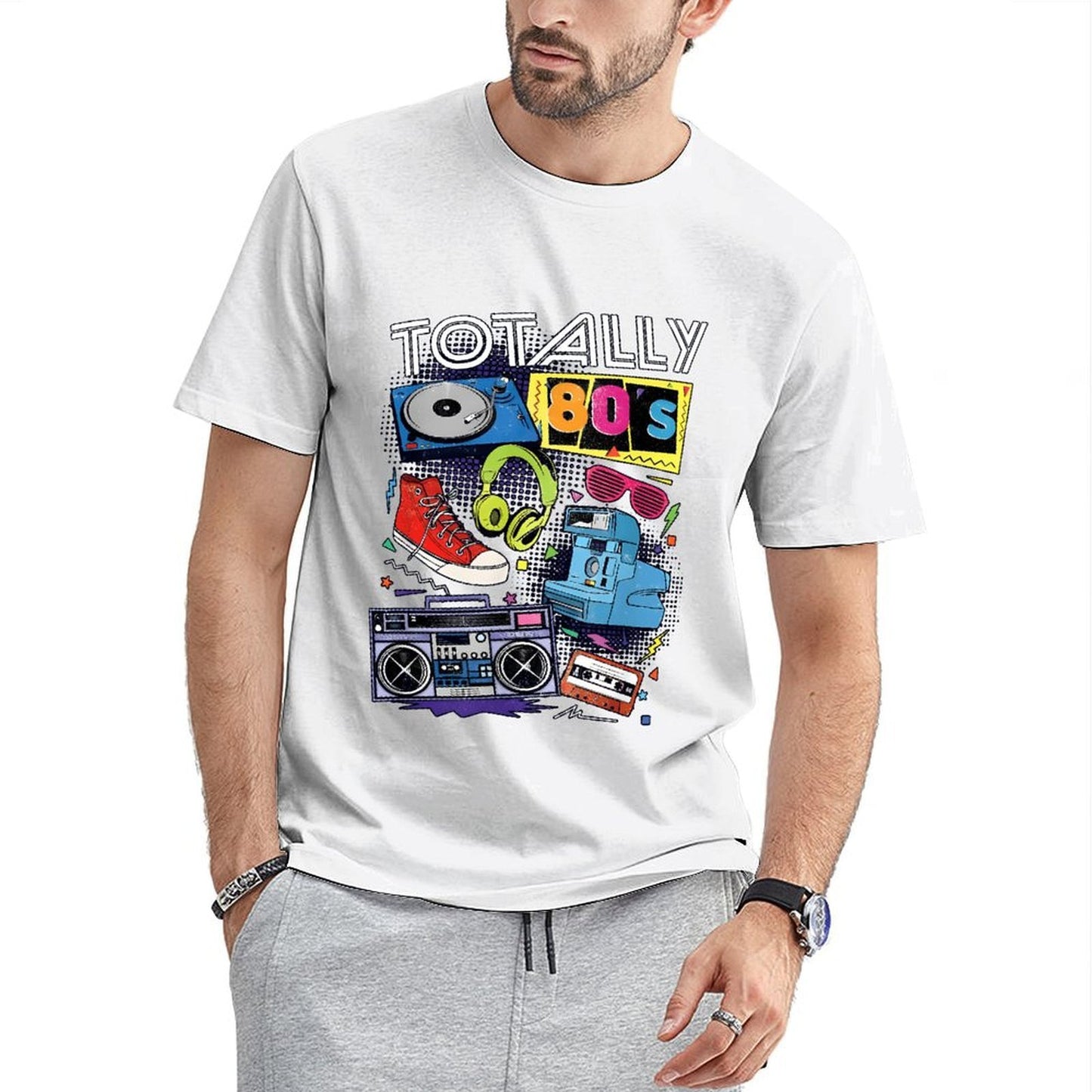 Inkmay Casual Cotton T-shirt Totally Eighties Retro Style Artwork Design Unisex T-shirtShrink-Resistant Performance T-Shirt