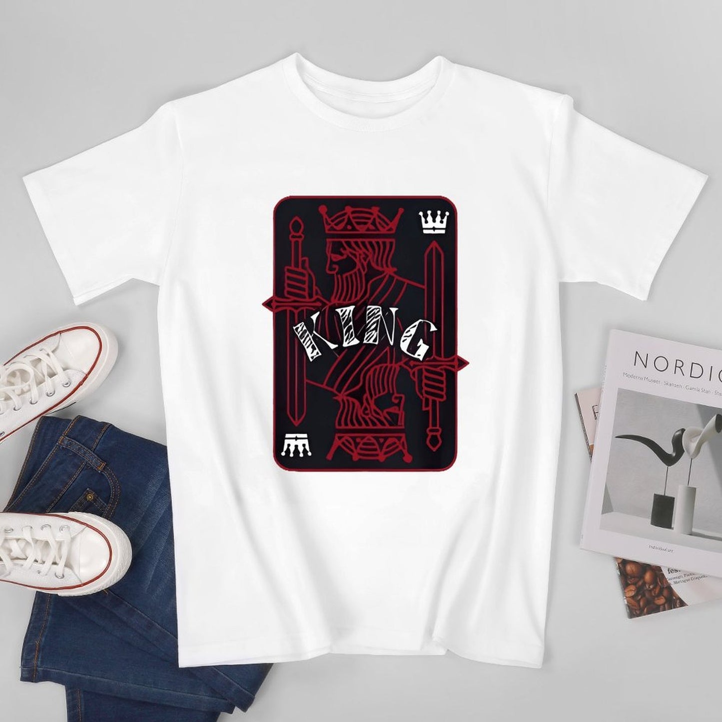 Inkmay Casual Cotton T-shirt King Card Design With Swords Unisex T-shirtSimple YearRound T-Shirt