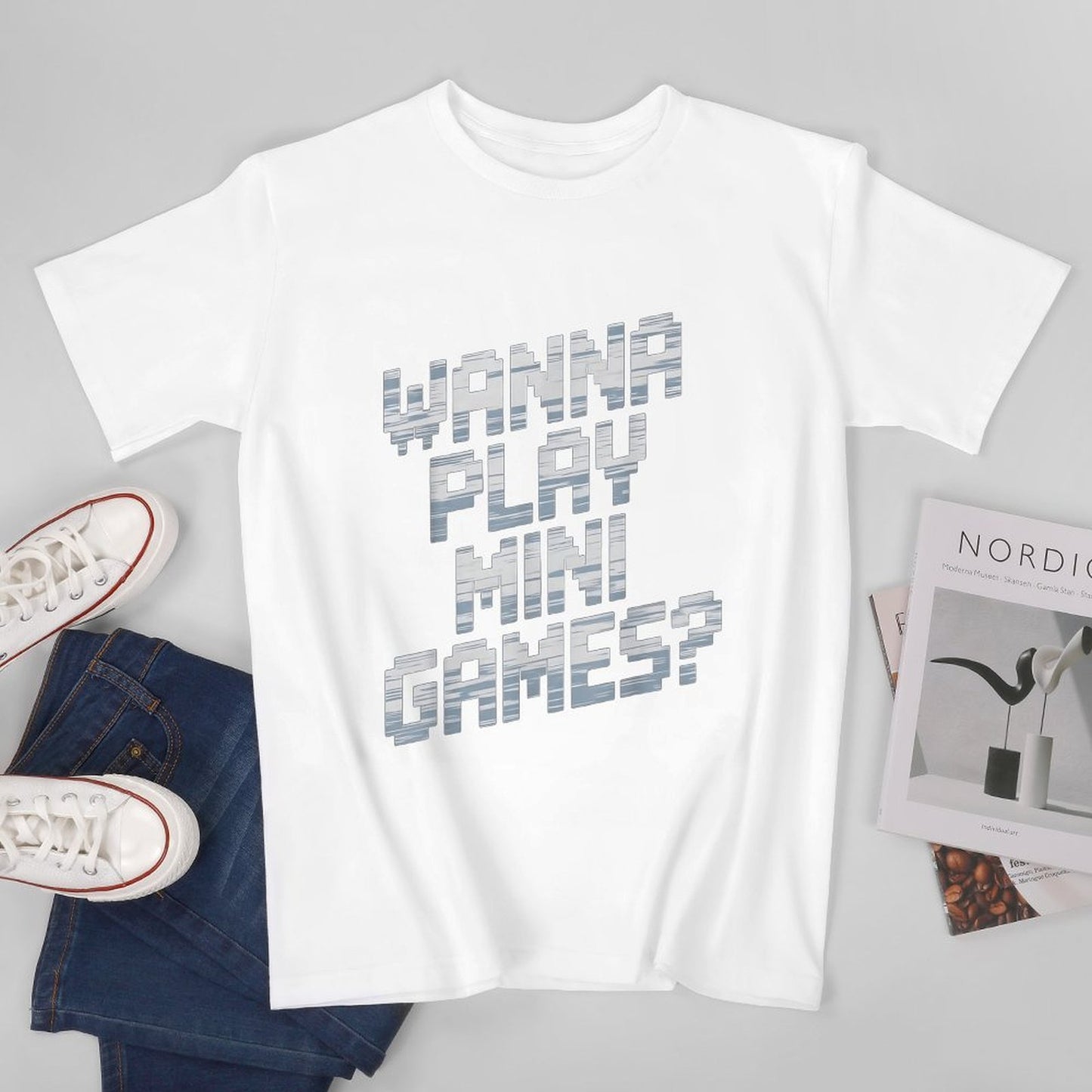 Inkmay Casual Cotton T-shirt Wanna Play Mini Games Pattern Unisex T-shirtSmooth Feel Relaxed Fit T-Shirt