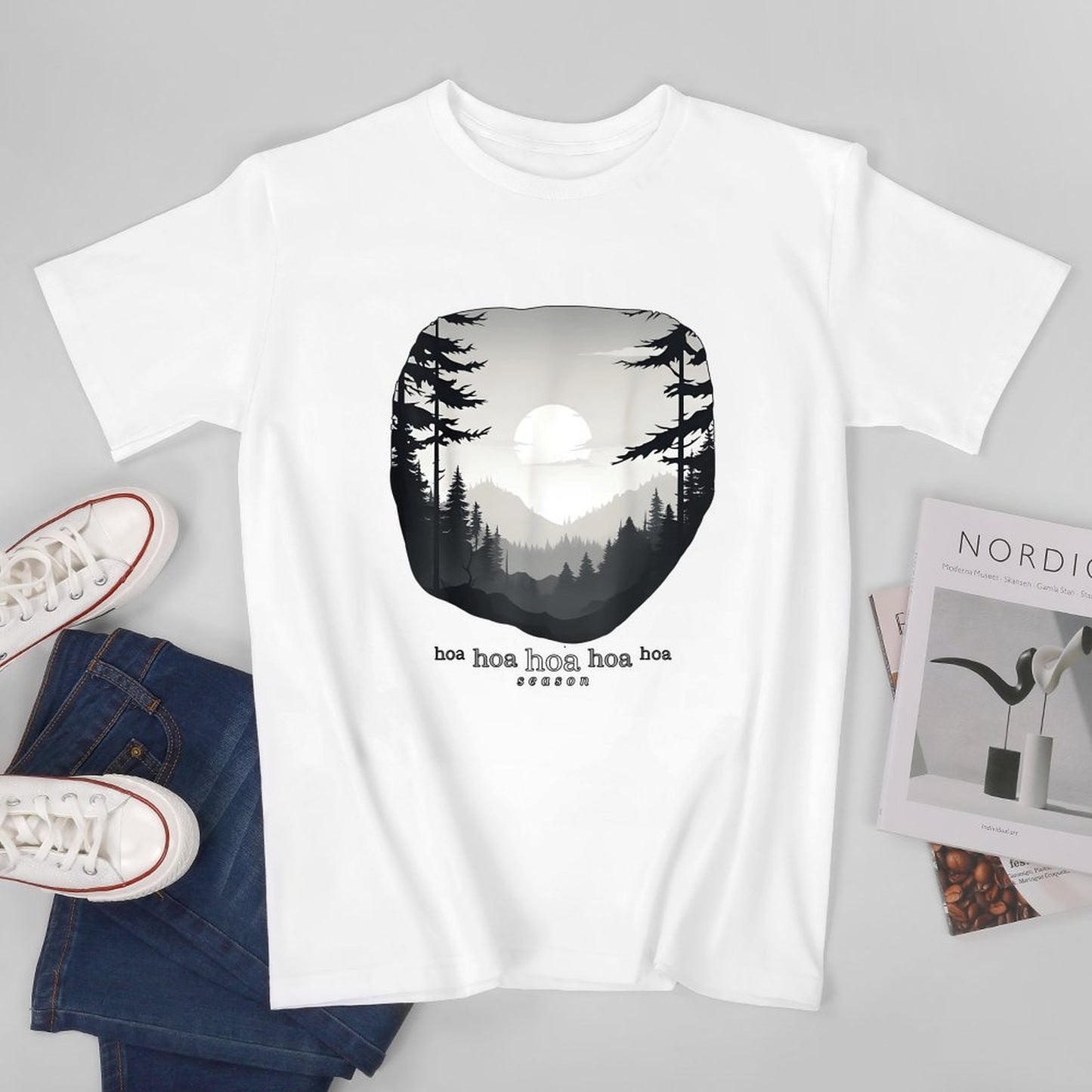Inkmay Casual Cotton T-shirt Forest Landscape With Sun And Trees Unisex T-shirtWeekend Simple T-Shirt