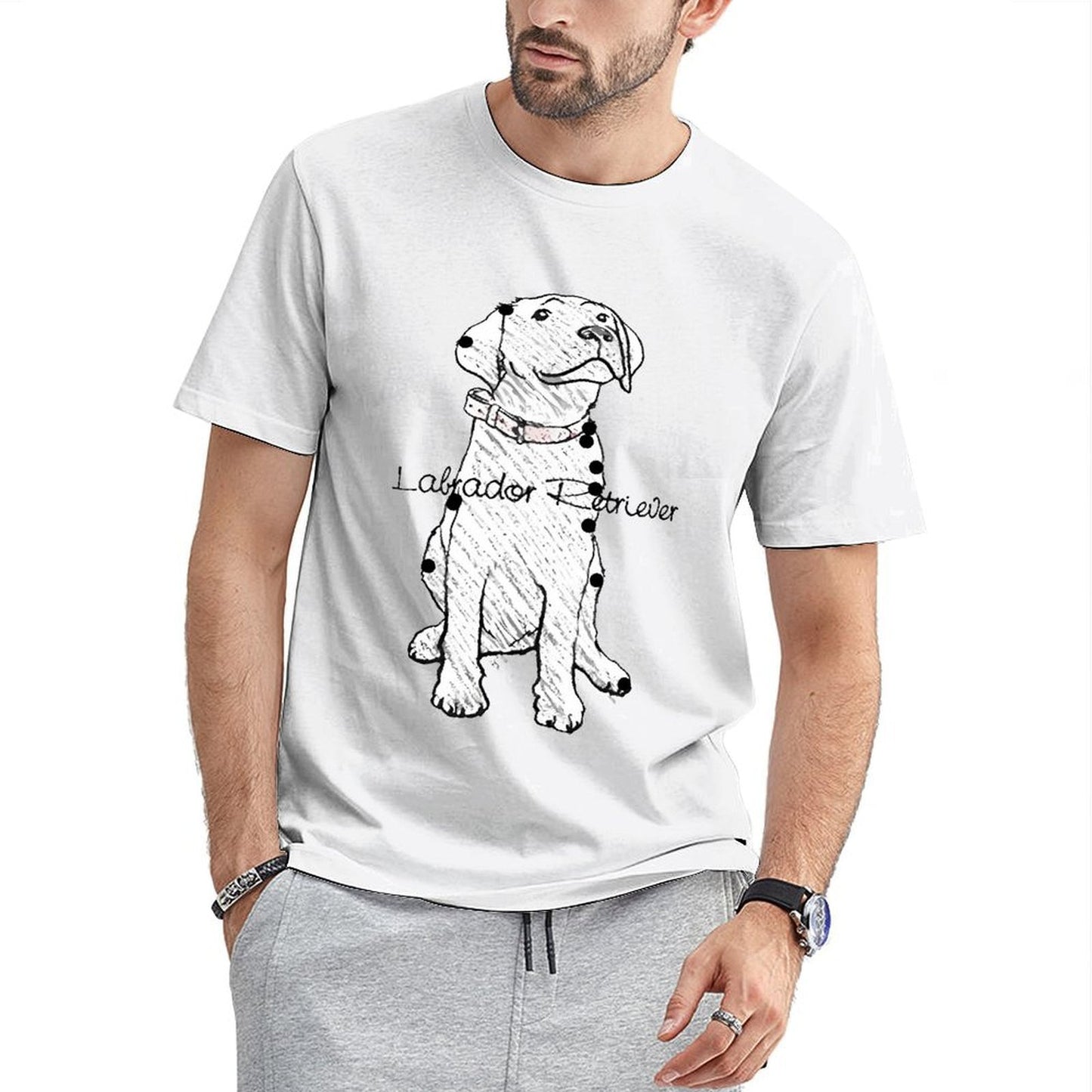 Inkmay Casual Cotton T-shirt Black And White Dog Pattern Print Unisex T-shirtEco-Conscious Smooth Feel T-Shirt