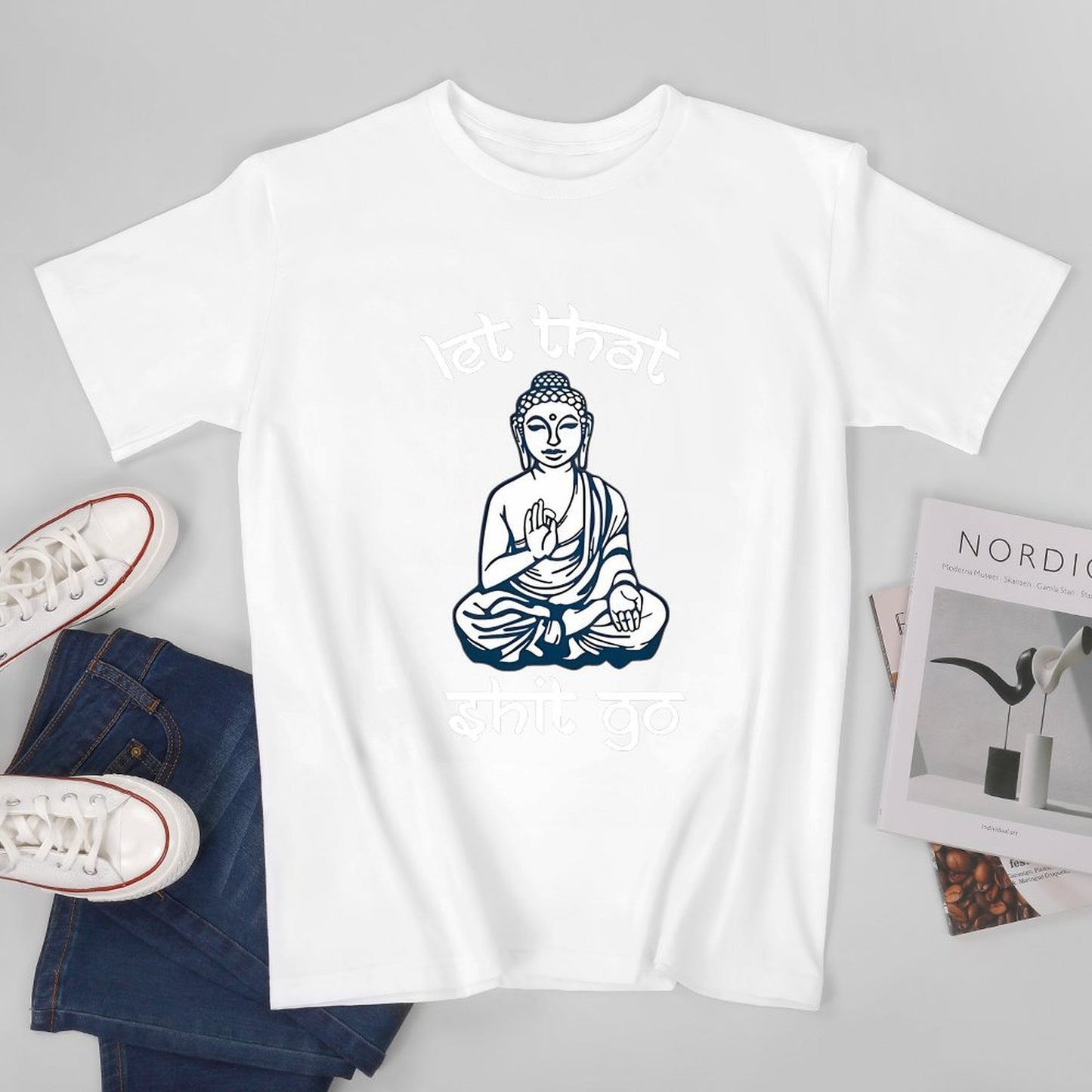 Inkmay Casual Cotton T-shirt Buddha Sitting In Meditation Pose Art Unisex T-shirtEdition Colorfast T-Shirt