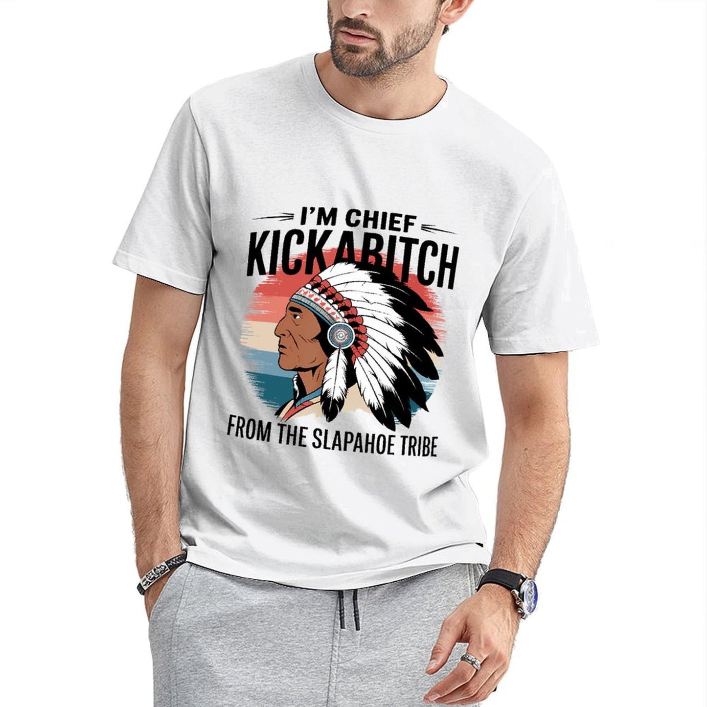 Inkmay Casual Cotton T-shirt Native American Headdress With Feathers Unisex T-shirt