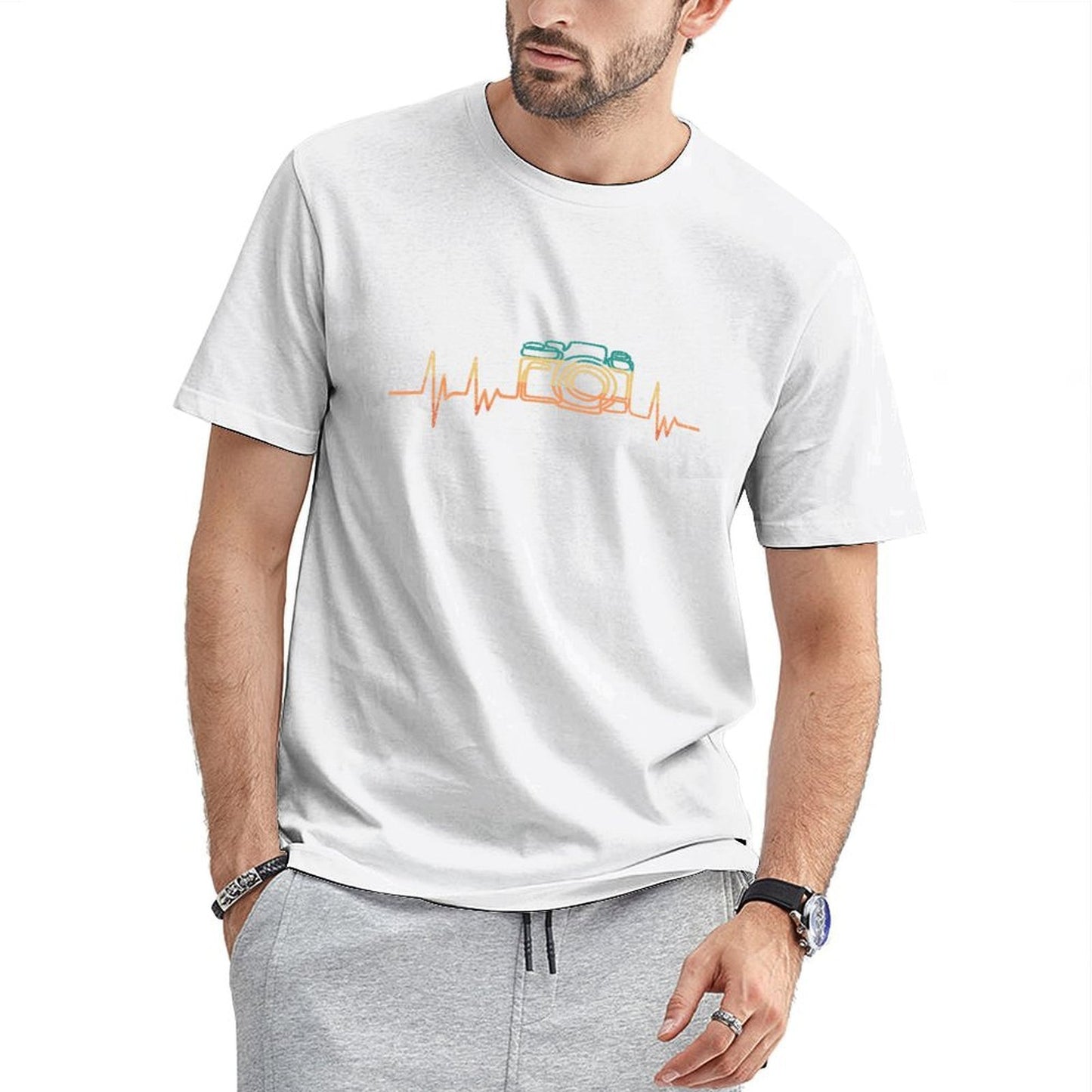 Inkmay Casual Cotton T-shirt Abstract Geometric Shapes In Warm Colors Unisex T-shirtCasual Everyday T-Shirt