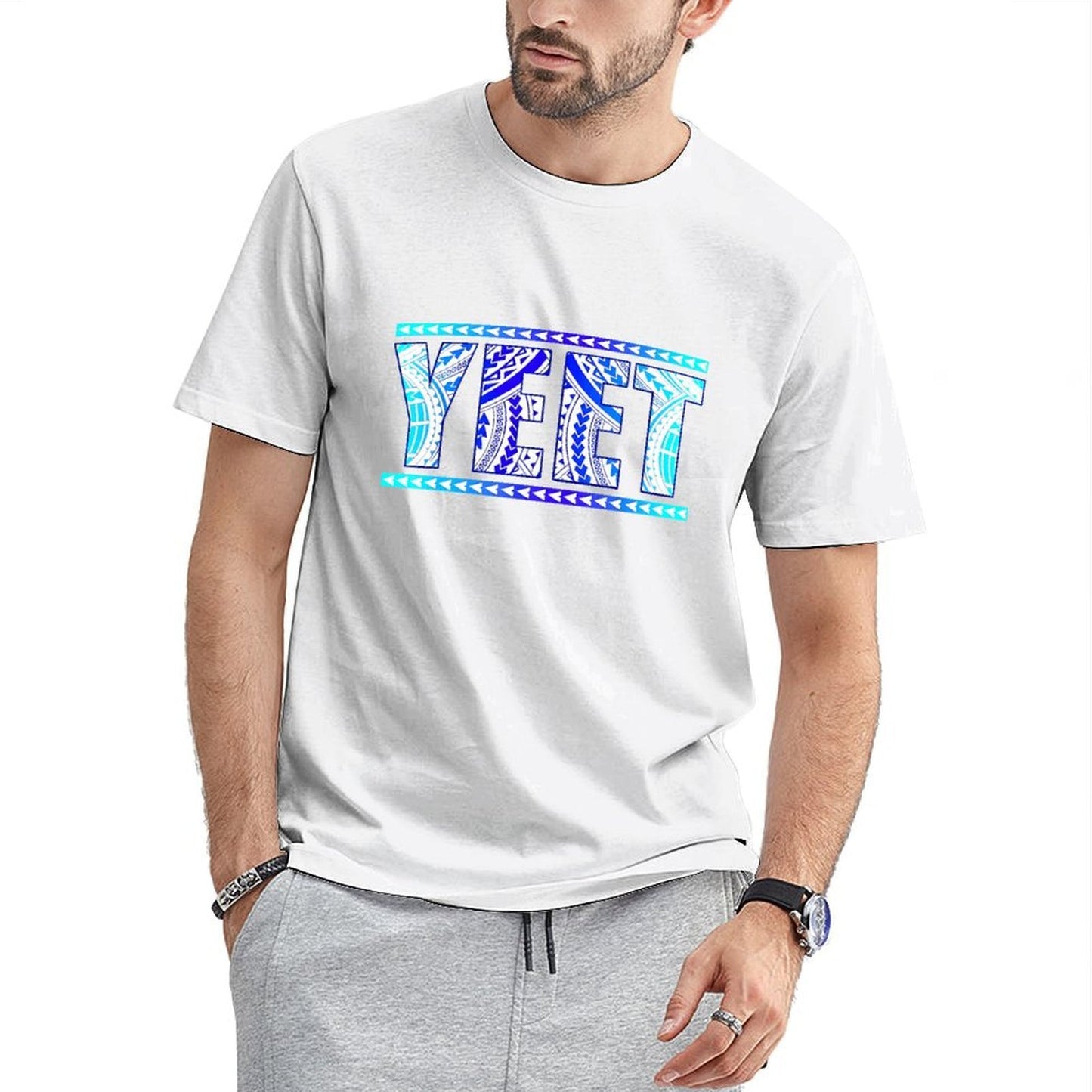 Inkmay Casual Cotton T-shirt Bold Blue Tribal Art Print Design Unisex T-shirtHigh-Quality RelaxFit T-Shirt