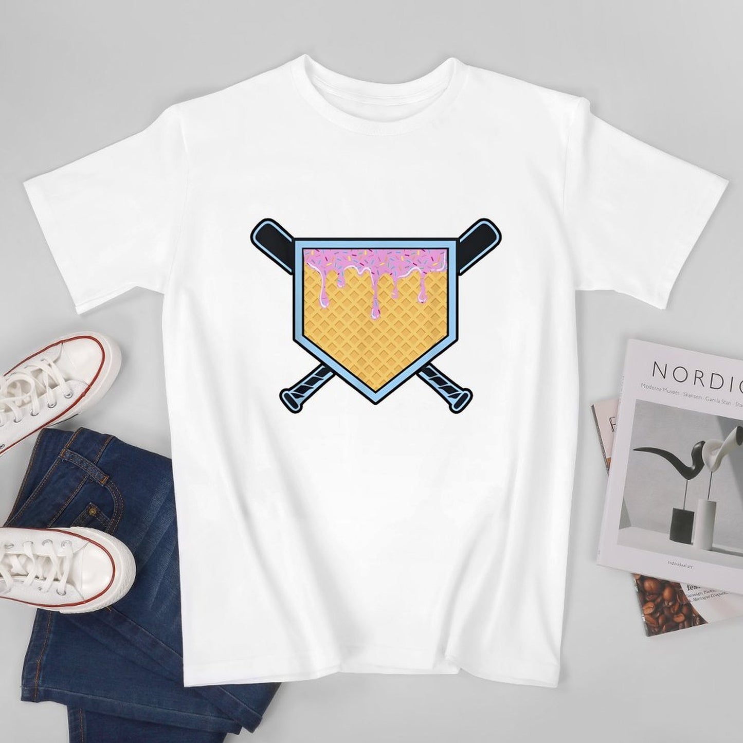 Inkmay Casual Cotton T-shirt Ice Cream Dripping On Waffle Unisex T-shirtOversized Premium T-Shirt