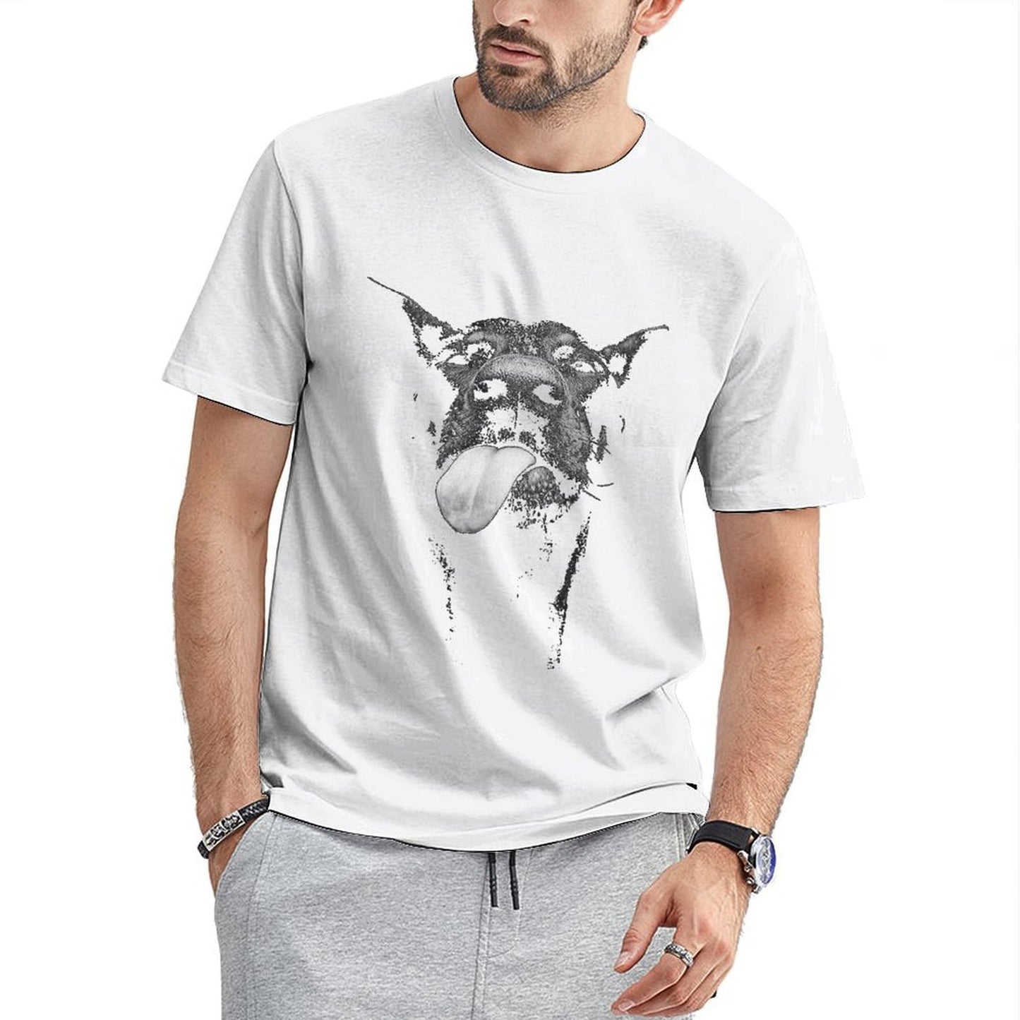 Inkmay Casual Cotton T-shirt Black And White Dog Tongue Out Unisex T-shirtWeekend Soft-Touch T-Shirt