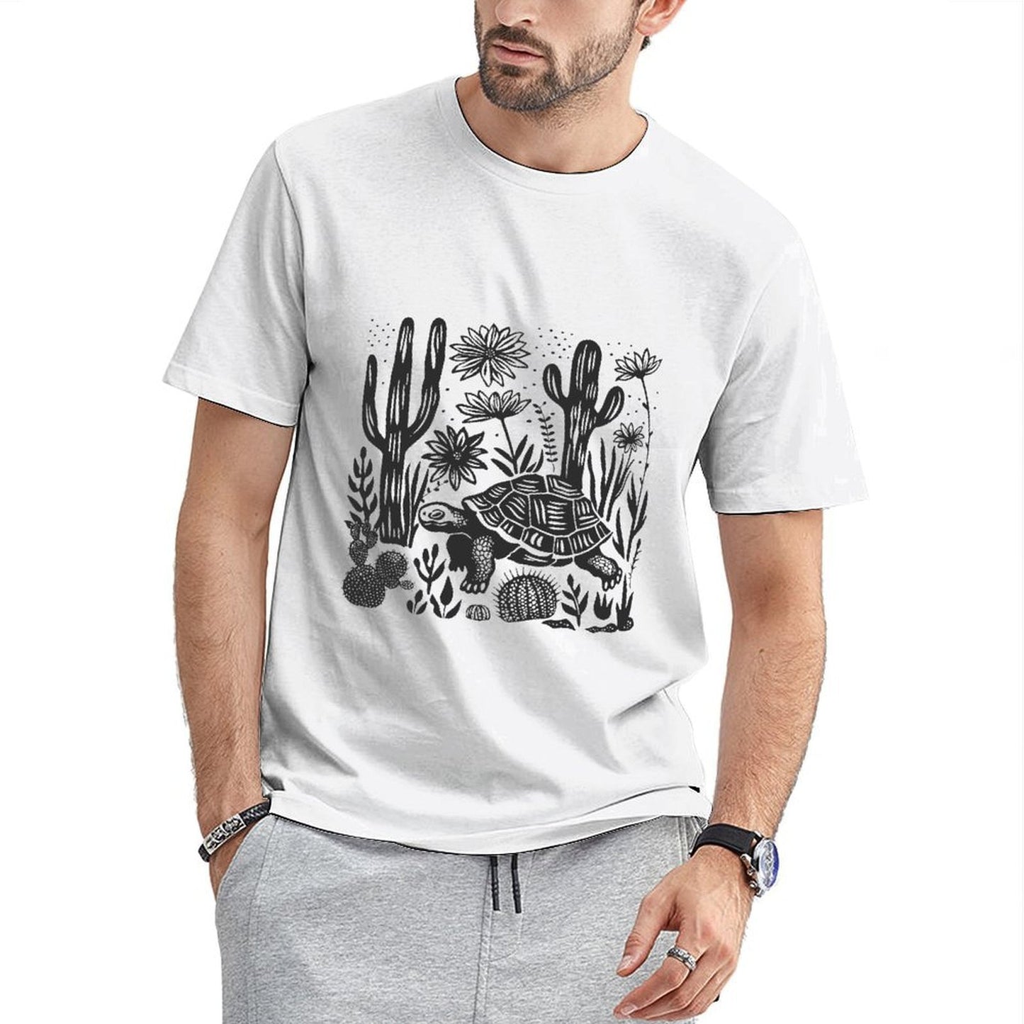 Inkmay Casual Cotton T-shirt Solid Black Background No Pattern Prints Unisex T-shirtLogo-Ready Urban T-Shirt