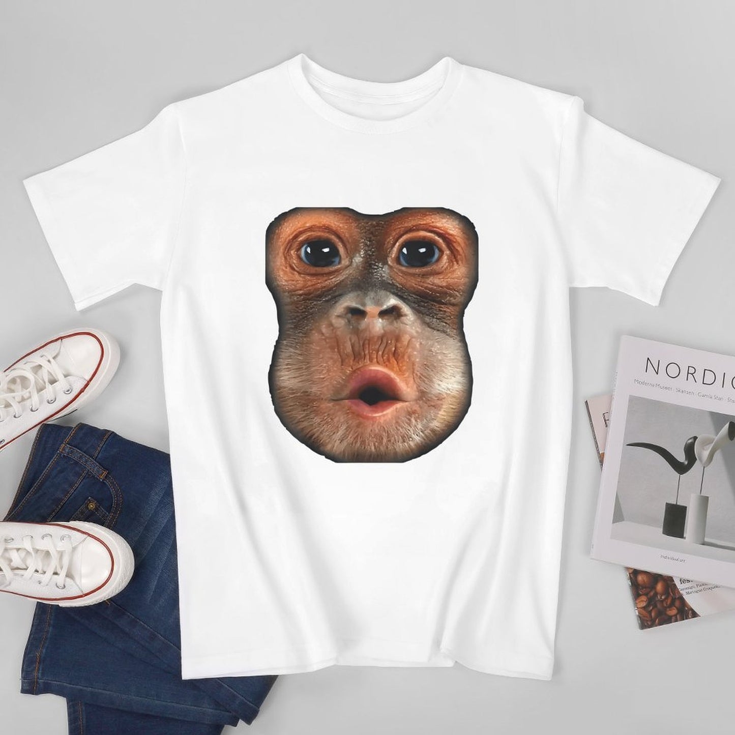 Inkmay Casual Cotton T-shirt Monkey Face With Open Mouth Unisex T-shirtVibrant Colors StreetStyle T-Shirt
