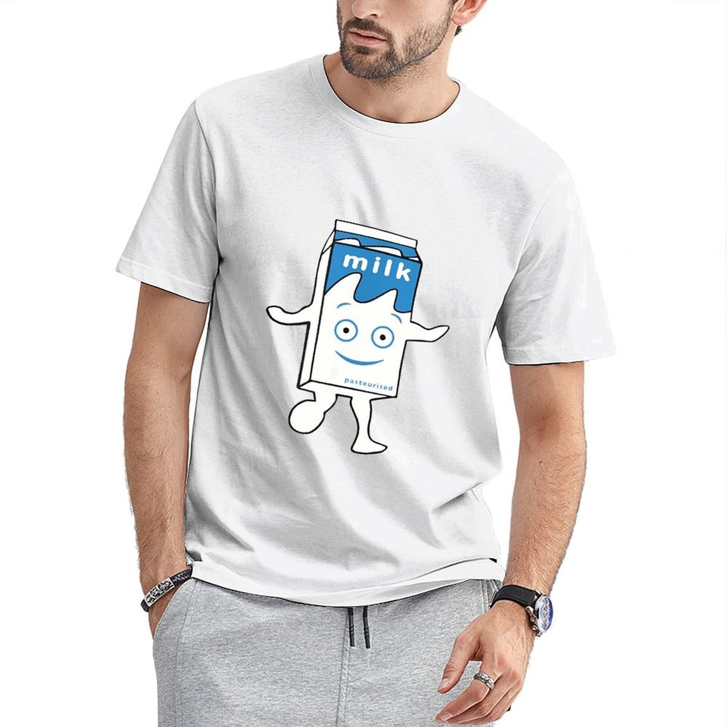 Inkmay Casual Cotton T-shirt Milk Box With Happy Face Design Unisex T-shirtStrong Fade-Proof T-Shirt
