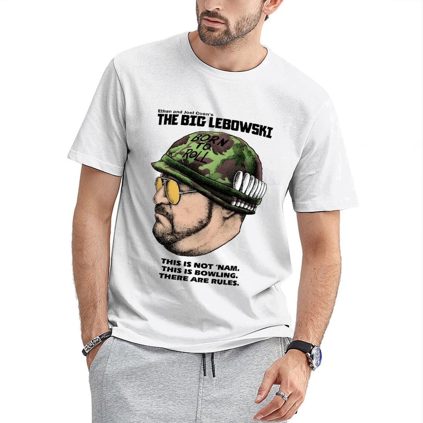 Inkmay Casual Cotton T-shirt Camouflage Pattern With Born To Roll Unisex T-shirtRetro Fitted T-Shirt