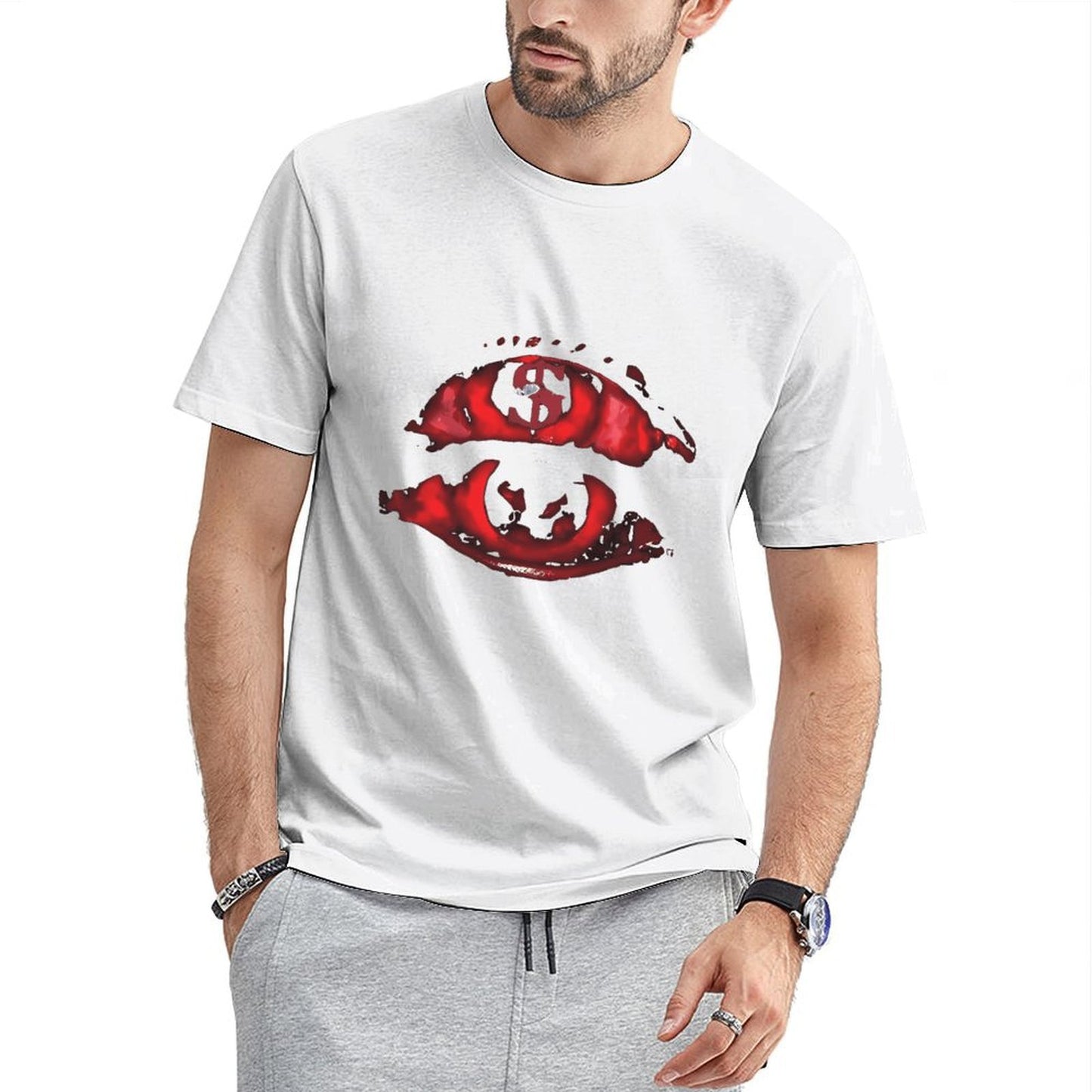 Inkmay Casual Cotton T-shirt Abstract Geometric Shapes In Bold Colors Unisex T-shirtPrinting Outdoor T-Shirt