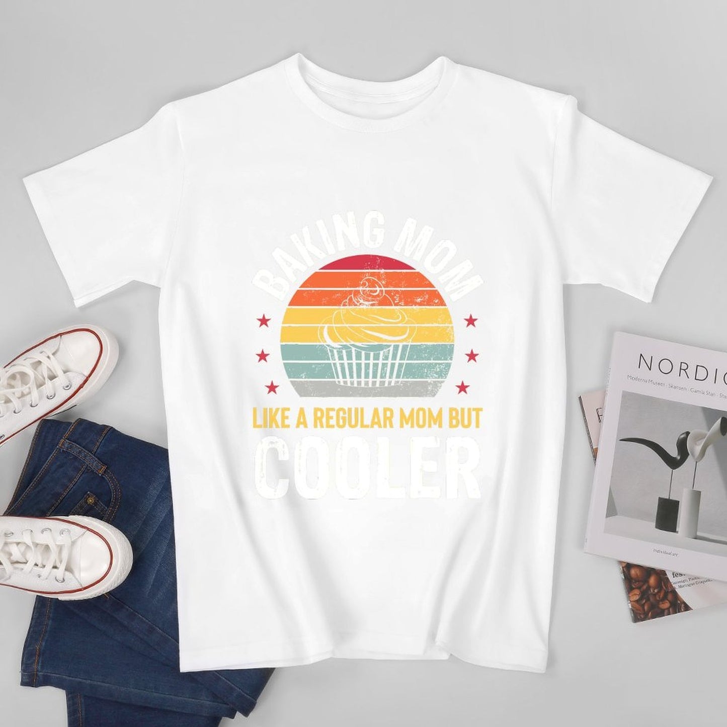 Inkmay Casual Cotton T-shirt Abstract Layered Sunset With Wavy Edges Unisex T-shirtOversized TimelessStyle T-Shirt