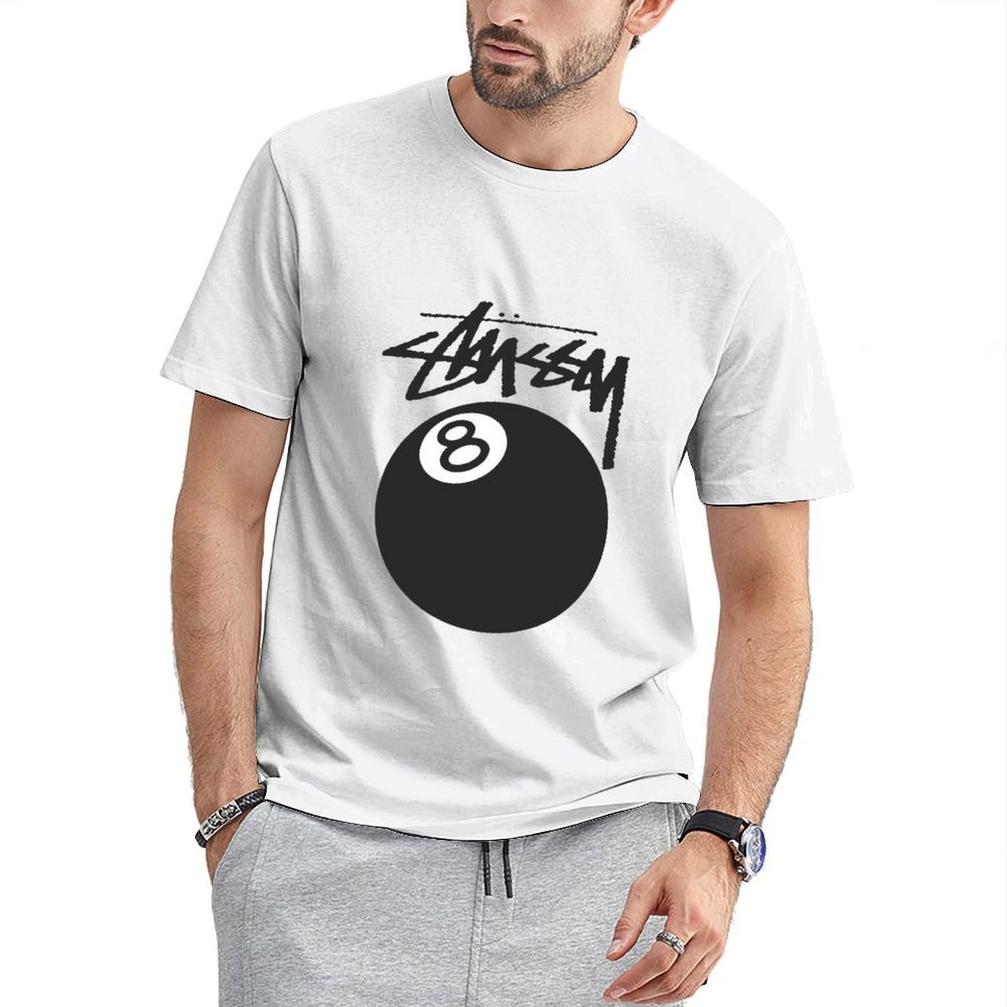 Inkmay Casual Cotton T-shirt Black Background With White Number Eight Unisex T-shirtBold Classic T-Shirt