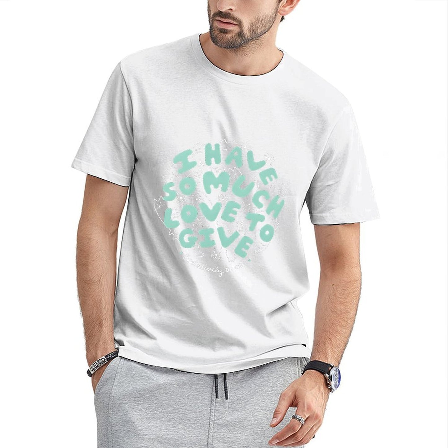 Inkmay Casual Cotton T-shirt Cats Pattern With Love Text Design Unisex T-shirtClean Classic Fit T-Shirt