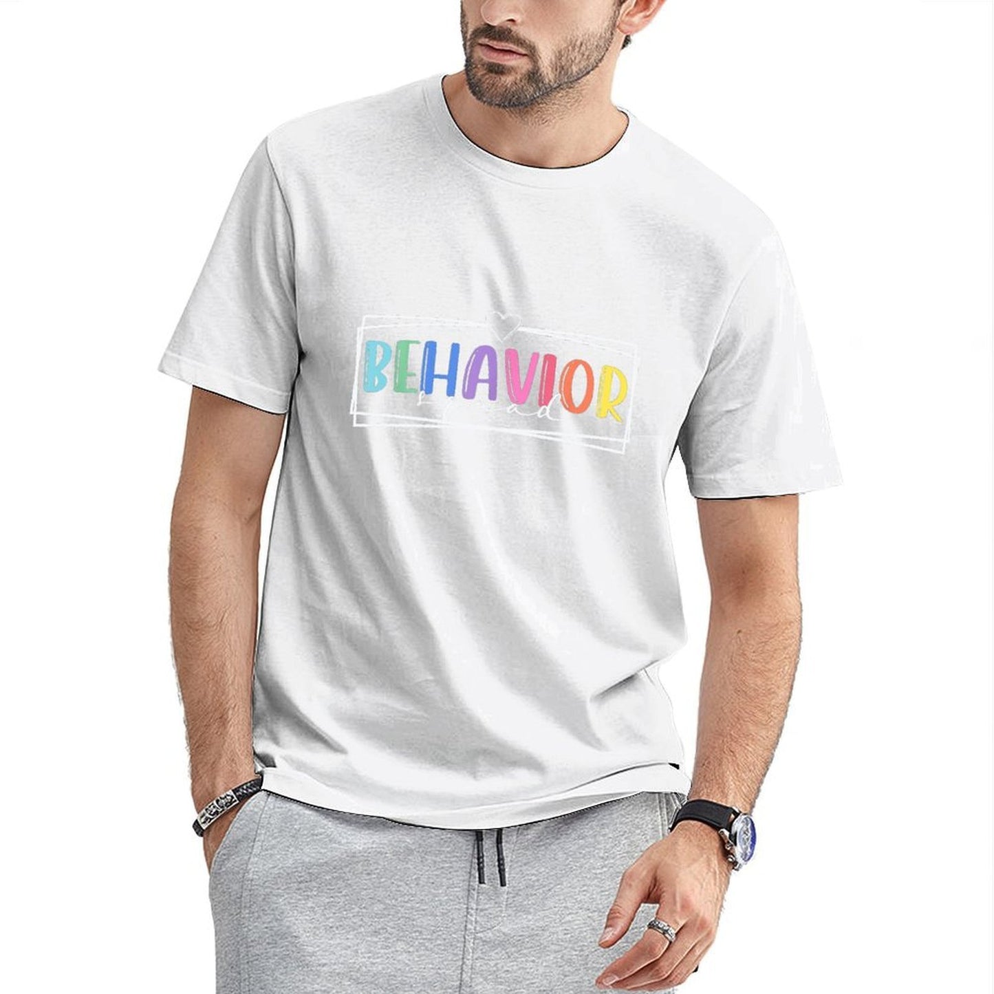 Inkmay Casual Cotton T-shirt Behavior Art Print With Colorful Letters Unisex T-shirtTimelessComfort Reliable T-Shirt
