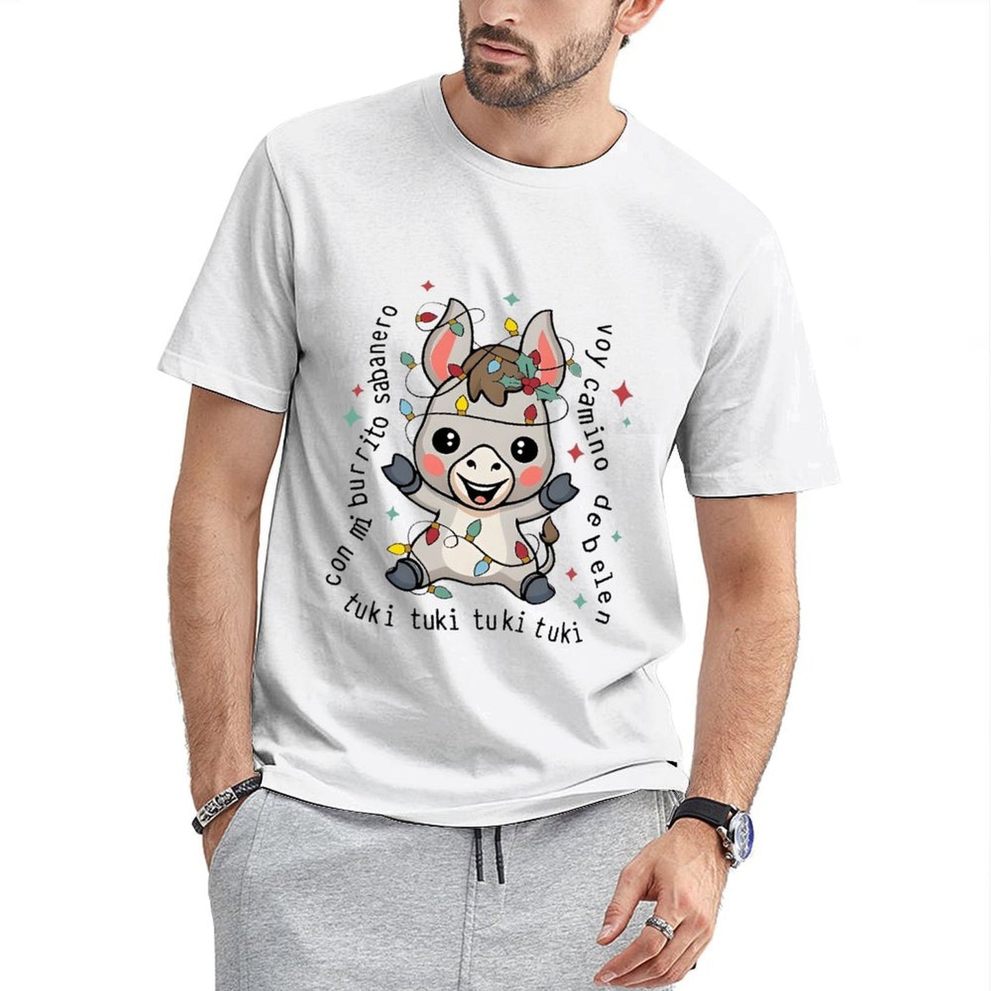 Inkmay Casual Cotton T-shirt Cute Unicorn With Festive Lights Decor Unisex T-shirtSport Natural T-Shirt