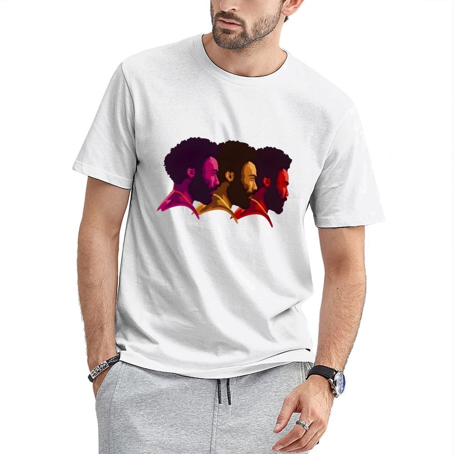 Inkmay Casual Cotton T-shirt Stylized Faces With Bold Colors Art Unisex T-shirtEasyWear Minimalist T-Shirt