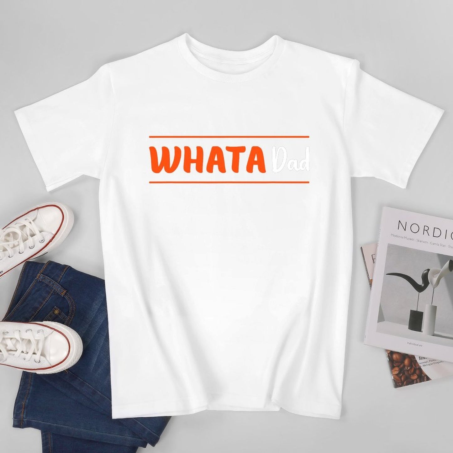 Inkmay Casual Cotton T-shirt Abstract White Shape On Orange Background Unisex T-shirtEco / Sustainable Batch-Printed T-Shirt