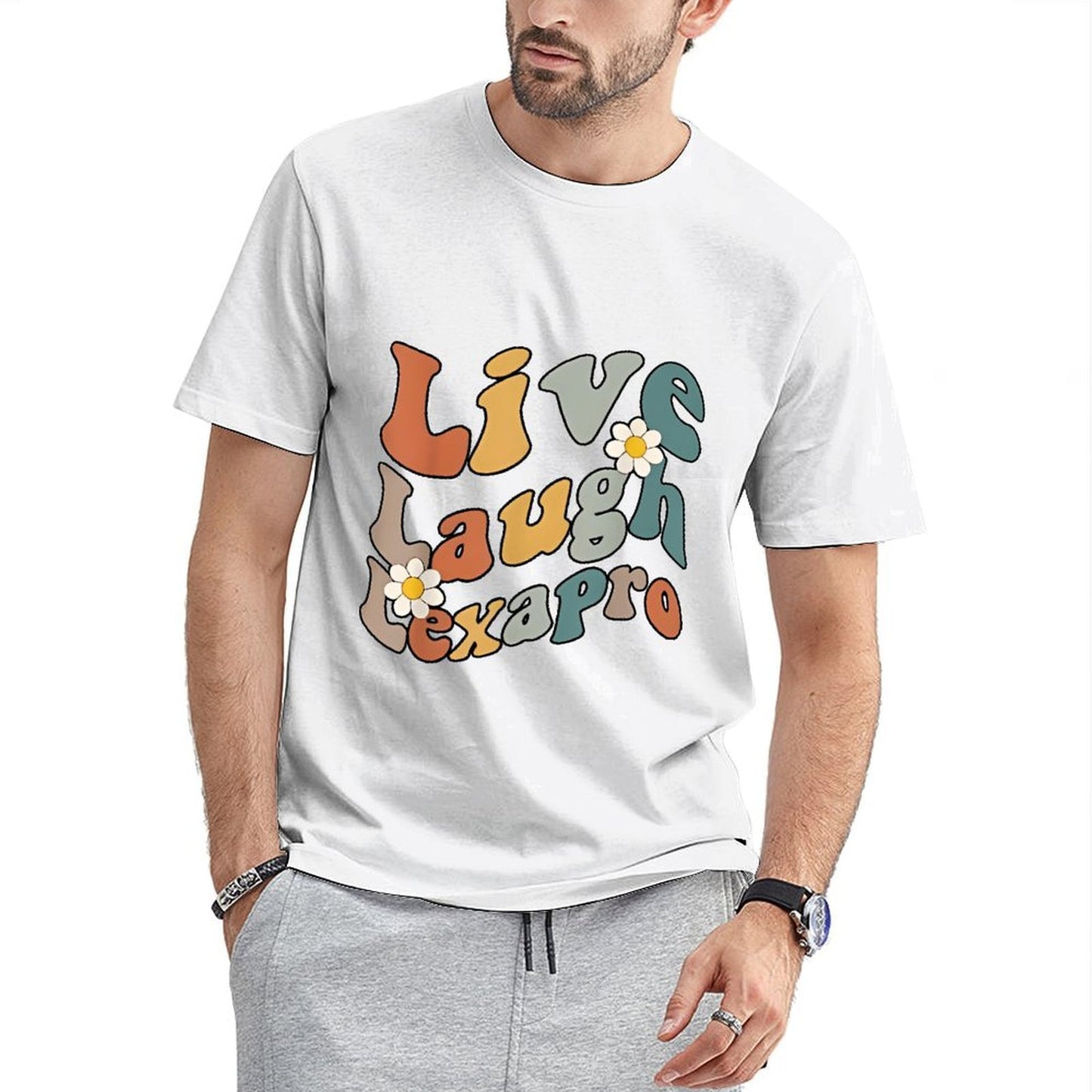 Inkmay Casual Cotton T-shirt Live Laugh Love Pattern Prints Artwork Unisex T-shirtFresh Solid T-Shirt