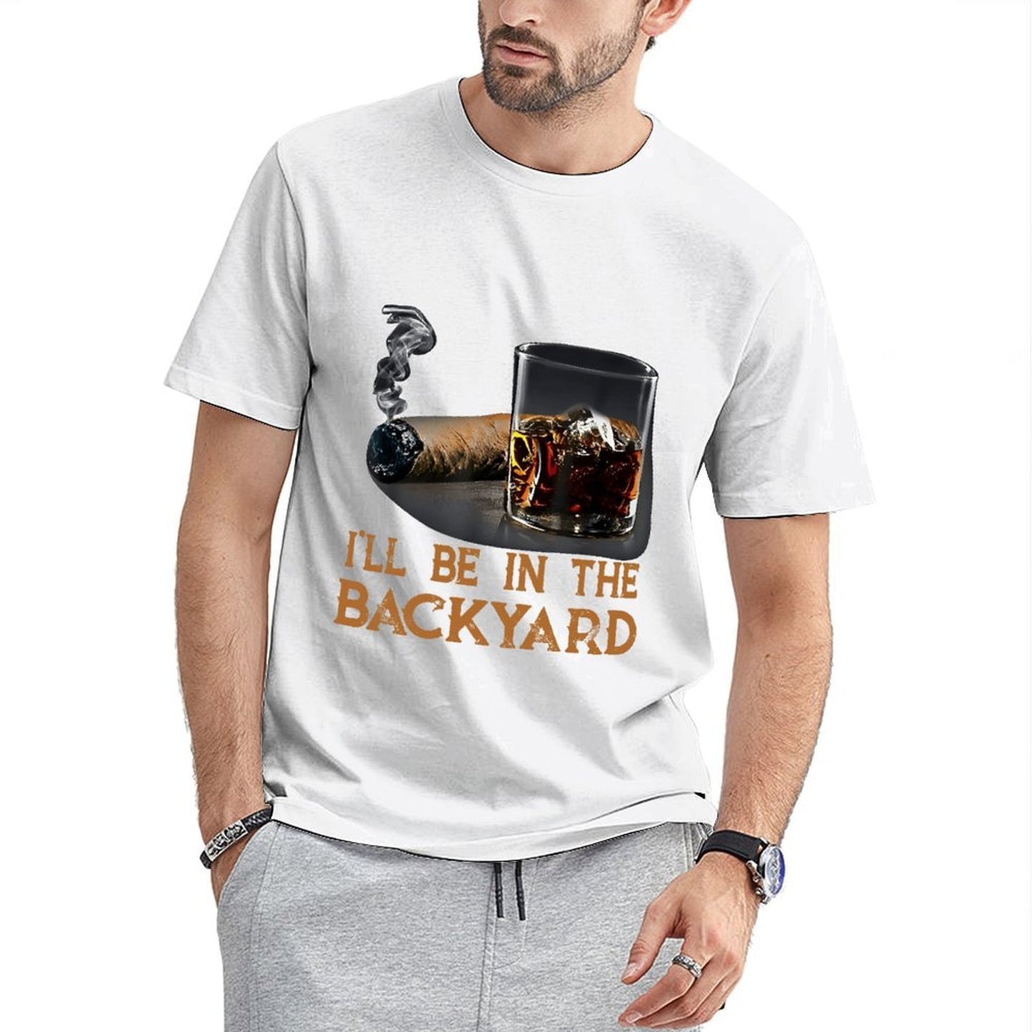 Inkmay Casual Cotton T-shirt Cigar And Whiskey Glass Together Unisex T-shirtNeat Recycled T-Shirt