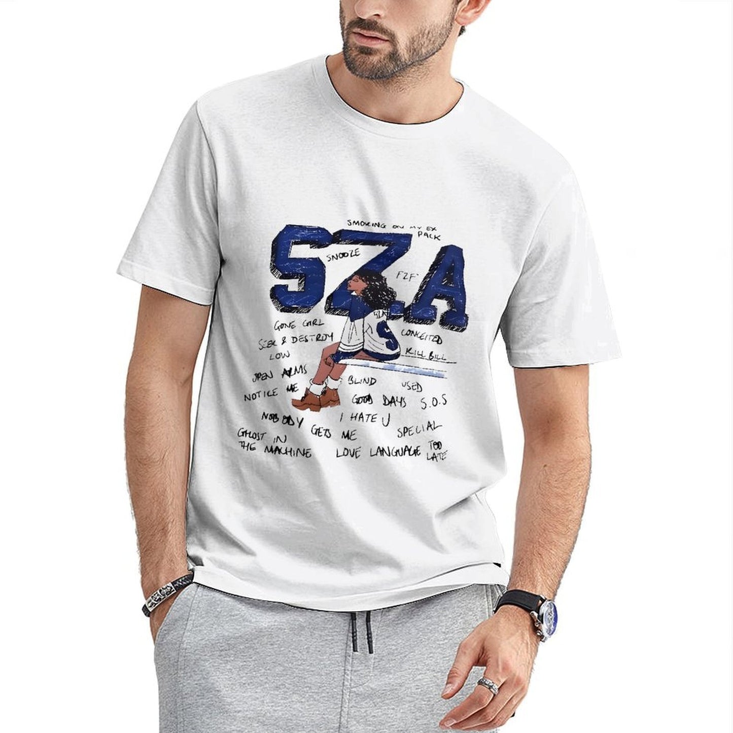 Inkmay Casual Cotton T-shirt Stylized Artwork Featuring Sza In Sports Unisex T-shirtCrewneck Weekend T-Shirt