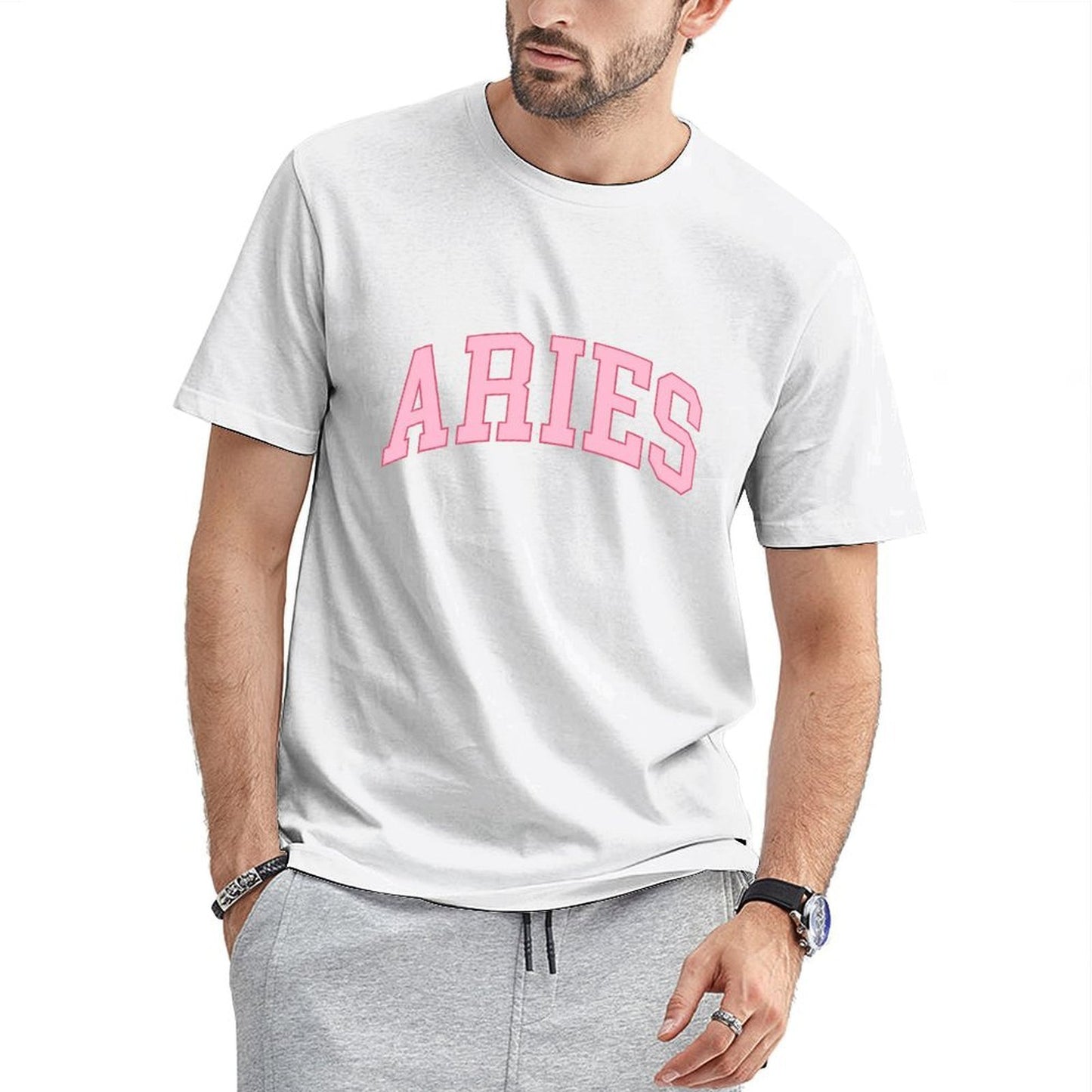 Inkmay Casual Cotton T-shirt Aries Pink Background With White Letters Unisex T-shirtLifestyleLine DailyFit T-Shirt