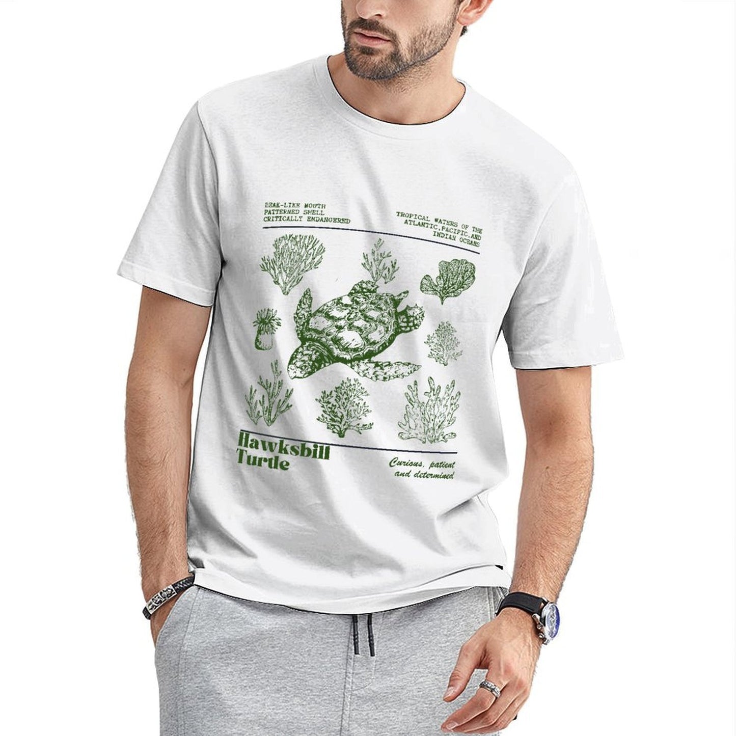 Inkmay Casual Cotton T-shirt Green Background With Abstract Shapes Unisex T-shirtMidweight Sharp T-Shirt