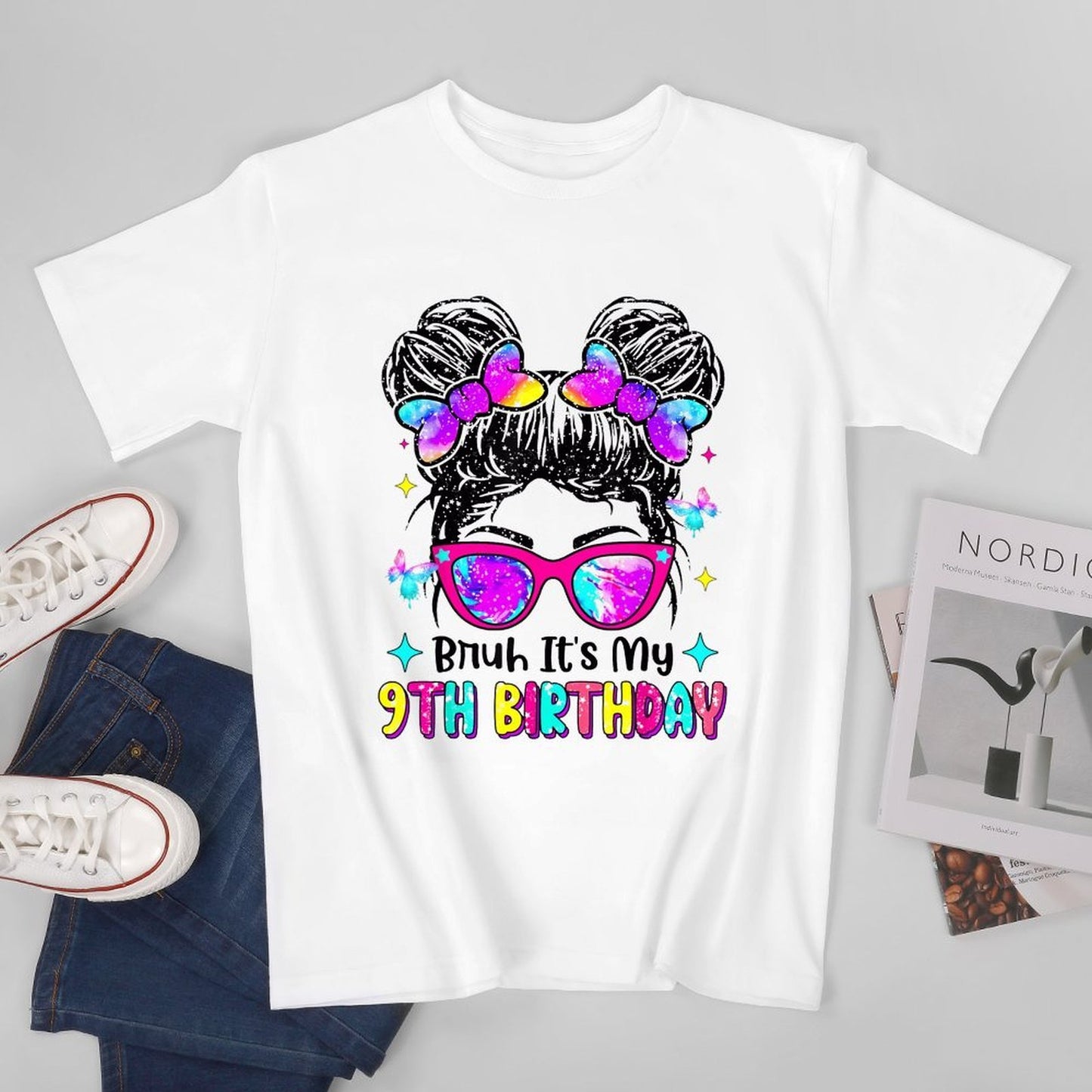 Inkmay Casual Cotton T-shirt Colorful Hearts And Glasses Birthday Design Unisex T-shirtHeritage Oversized T-Shirt