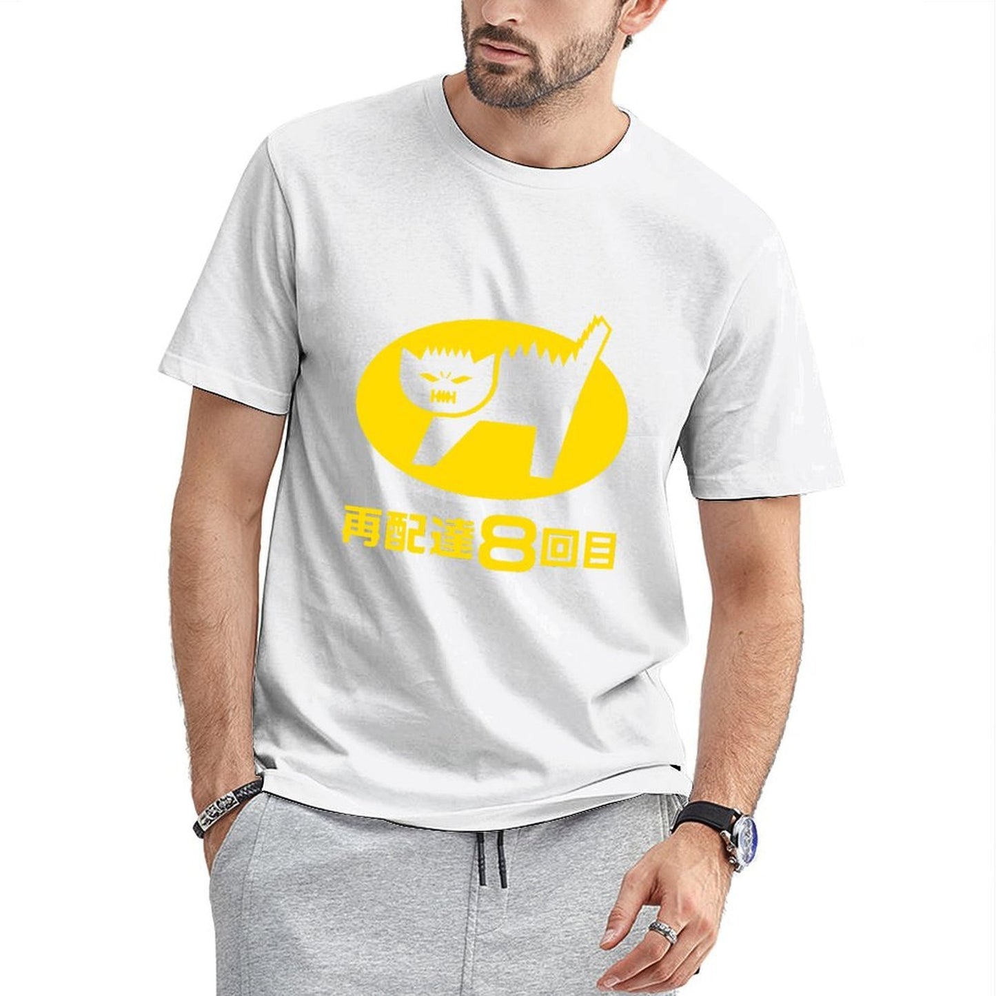 Inkmay Casual Cotton T-shirt Solid Yellow Background With White Lines Unisex T-shirtLong Lasting T-Shirt