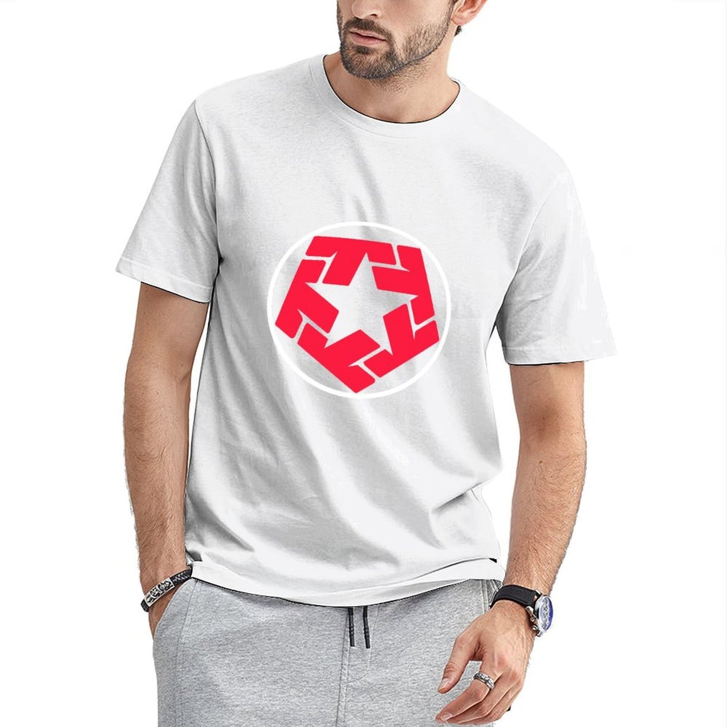Inkmay Casual Cotton T-shirt Red Abstract Shape With Irregular Edges Unisex T-shirtLooseFit ActiveLine T-Shirt