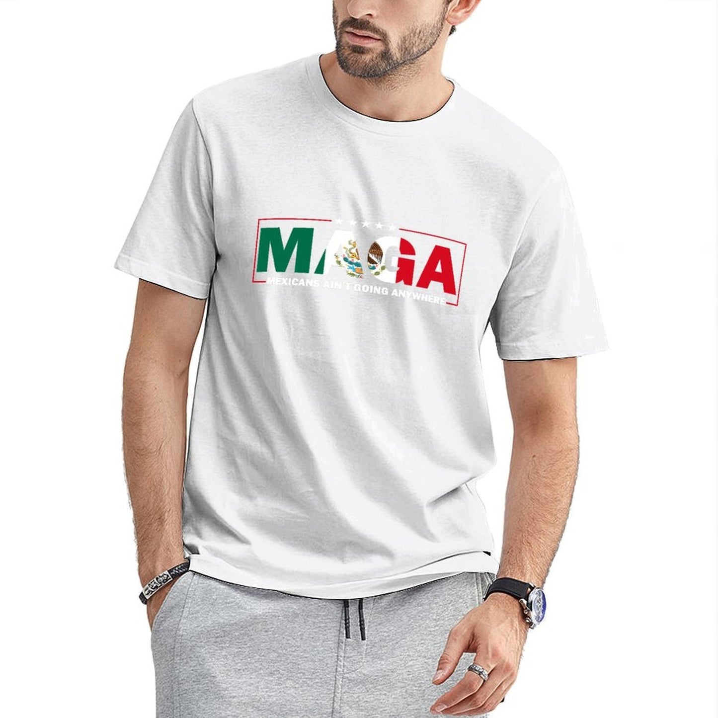Inkmay Casual Cotton T-shirt Mexicans Aint Going Anywhere Maga Banner Unisex T-shirtSignature Soft T-Shirt