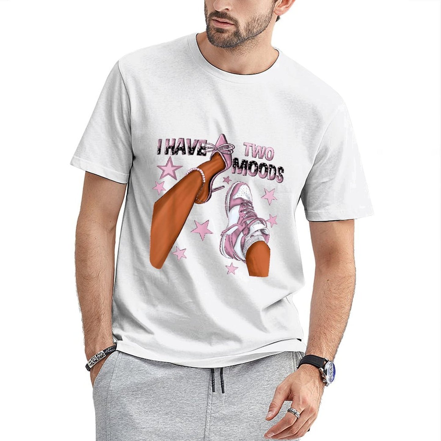 Inkmay Casual Cotton T-shirt Shoes With Stars And Text Prints Unisex T-shirtClean Edges Outdoor T-Shirt