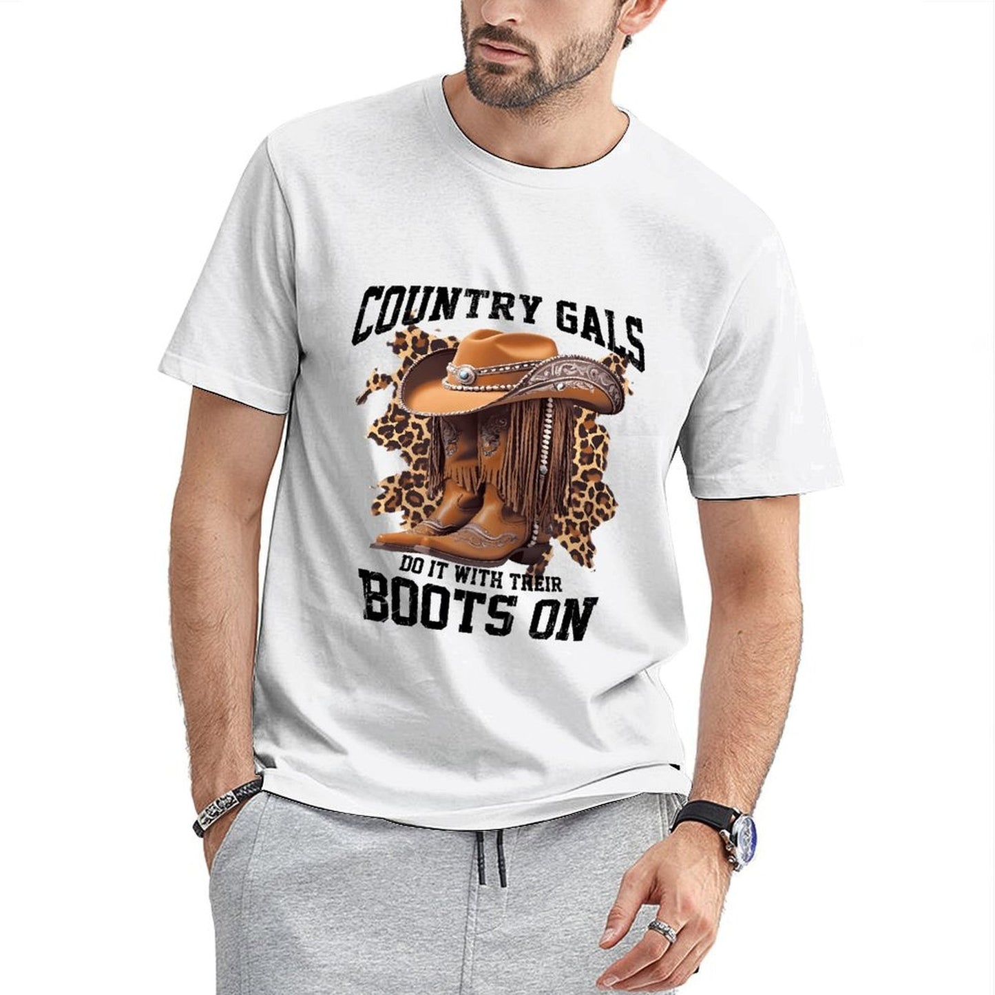 Inkmay Casual Cotton T-shirt Country Gals Leopard Print Boots On Unisex T-shirtStrong Edition T-Shirt