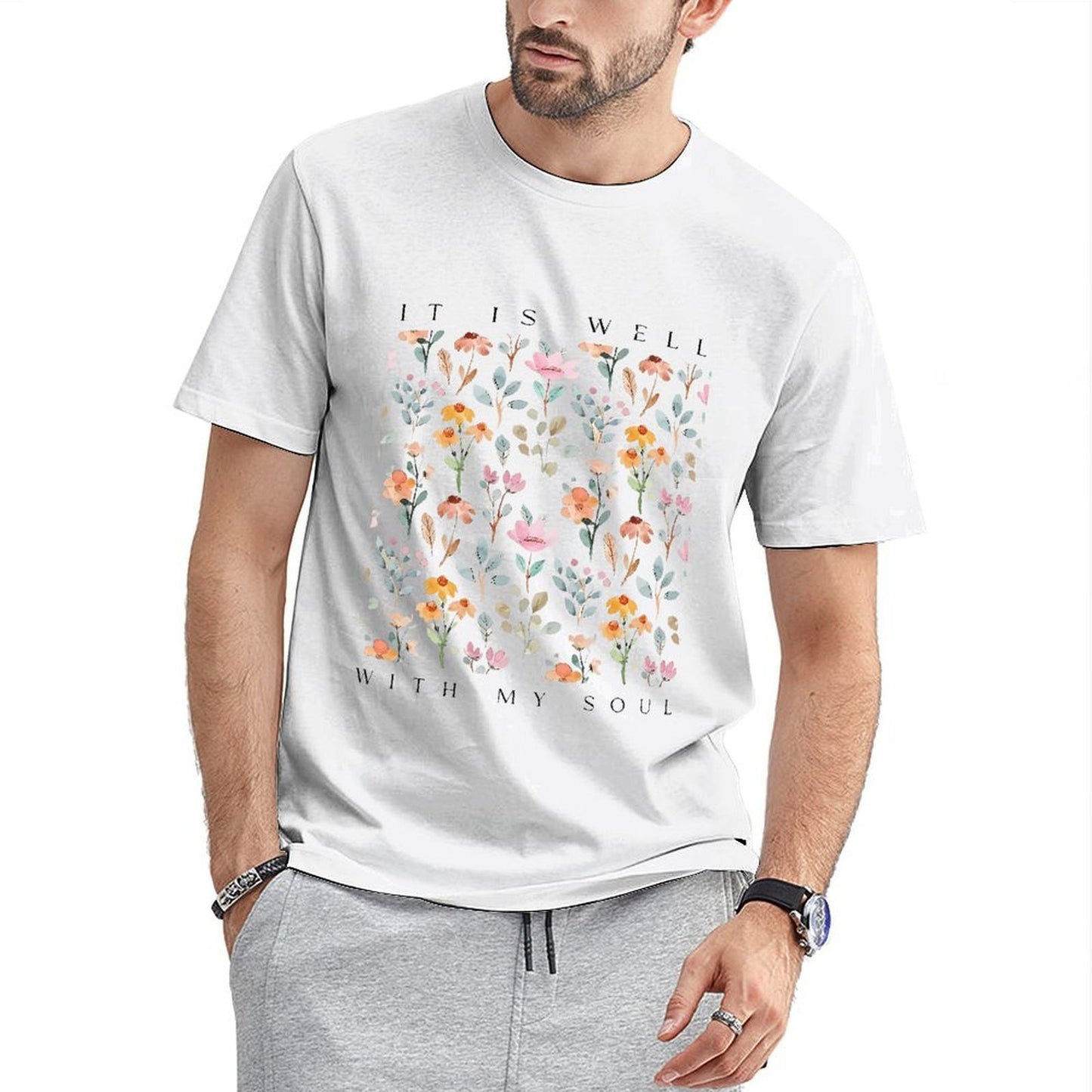 Inkmay Casual Cotton T-shirt Floral Pattern With Soft Colors And Unisex T-shirtComfortLine Premium Finish T-Shirt