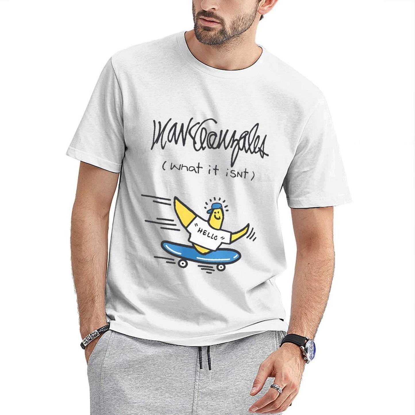 Inkmay Casual Cotton T-shirt Banana Wearing Hat Riding Skateboard Unisex T-shirtEco-Conscious BasicSeries T-Shirt